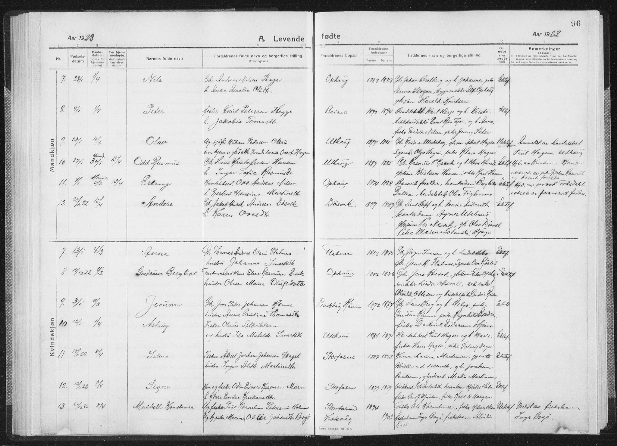 Ministerialprotokoller, klokkerbøker og fødselsregistre - Sør-Trøndelag, SAT/A-1456/659/L0747: Parish register (copy) no. 659C04, 1913-1938, p. 96