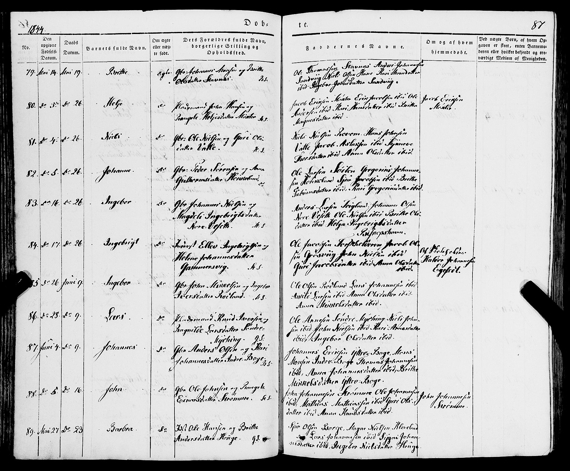 Haus sokneprestembete, AV/SAB-A-75601/H/Haa: Parish register (official) no. A 15, 1838-1847, p. 87