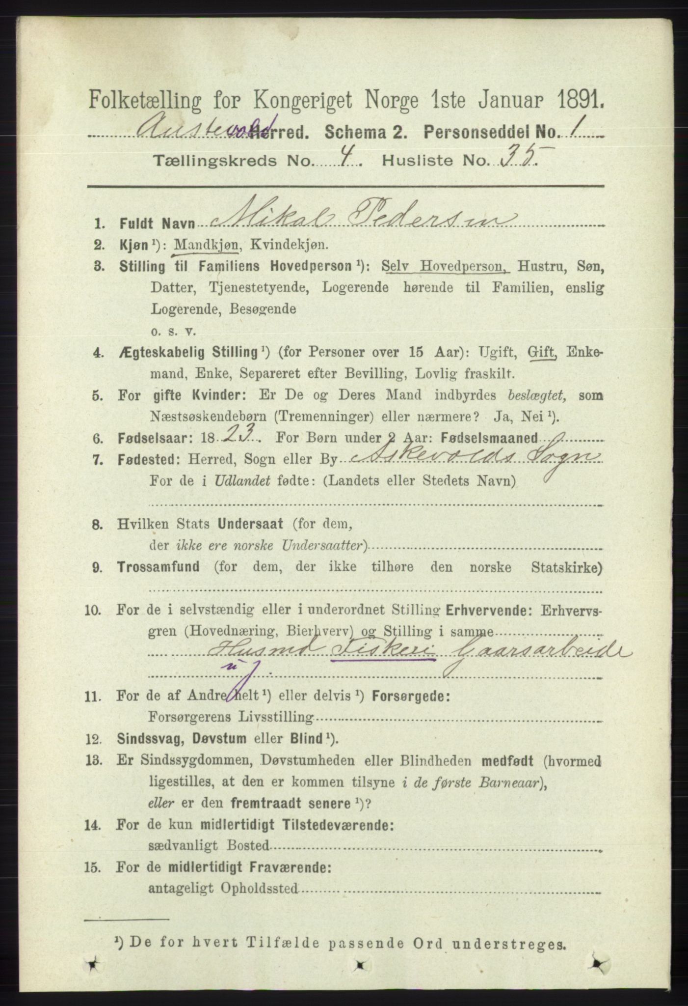 RA, 1891 census for 1244 Austevoll, 1891, p. 1610