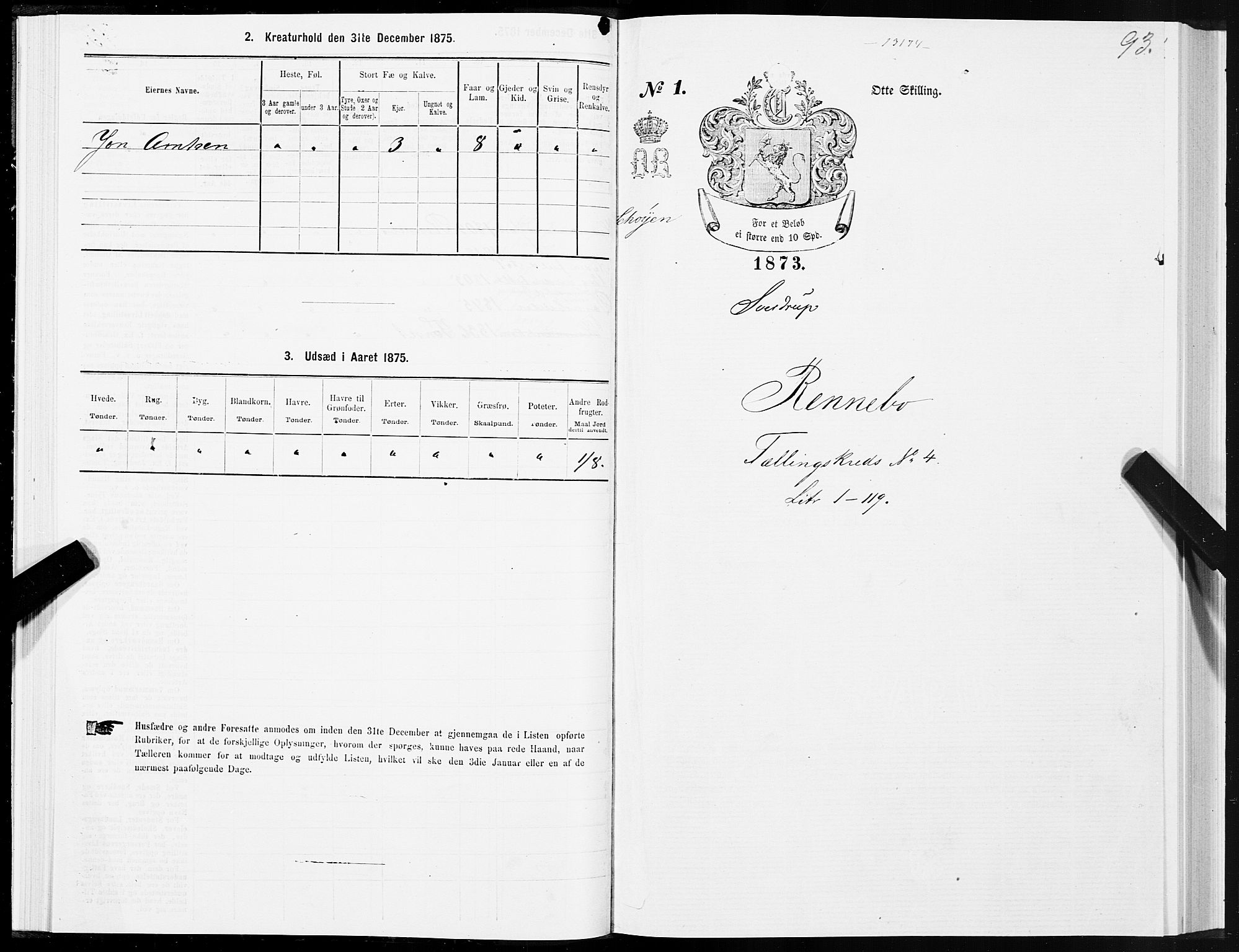 SAT, 1875 census for 1635P Rennebu, 1875, p. 2093