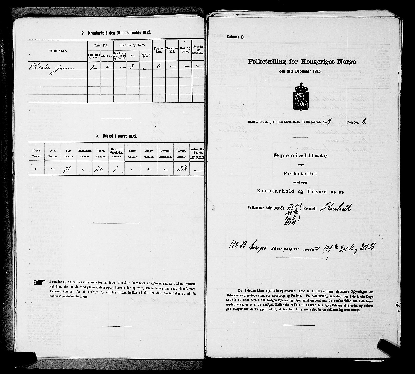 SAKO, 1875 census for 0814L Bamble/Bamble, 1875, p. 1193