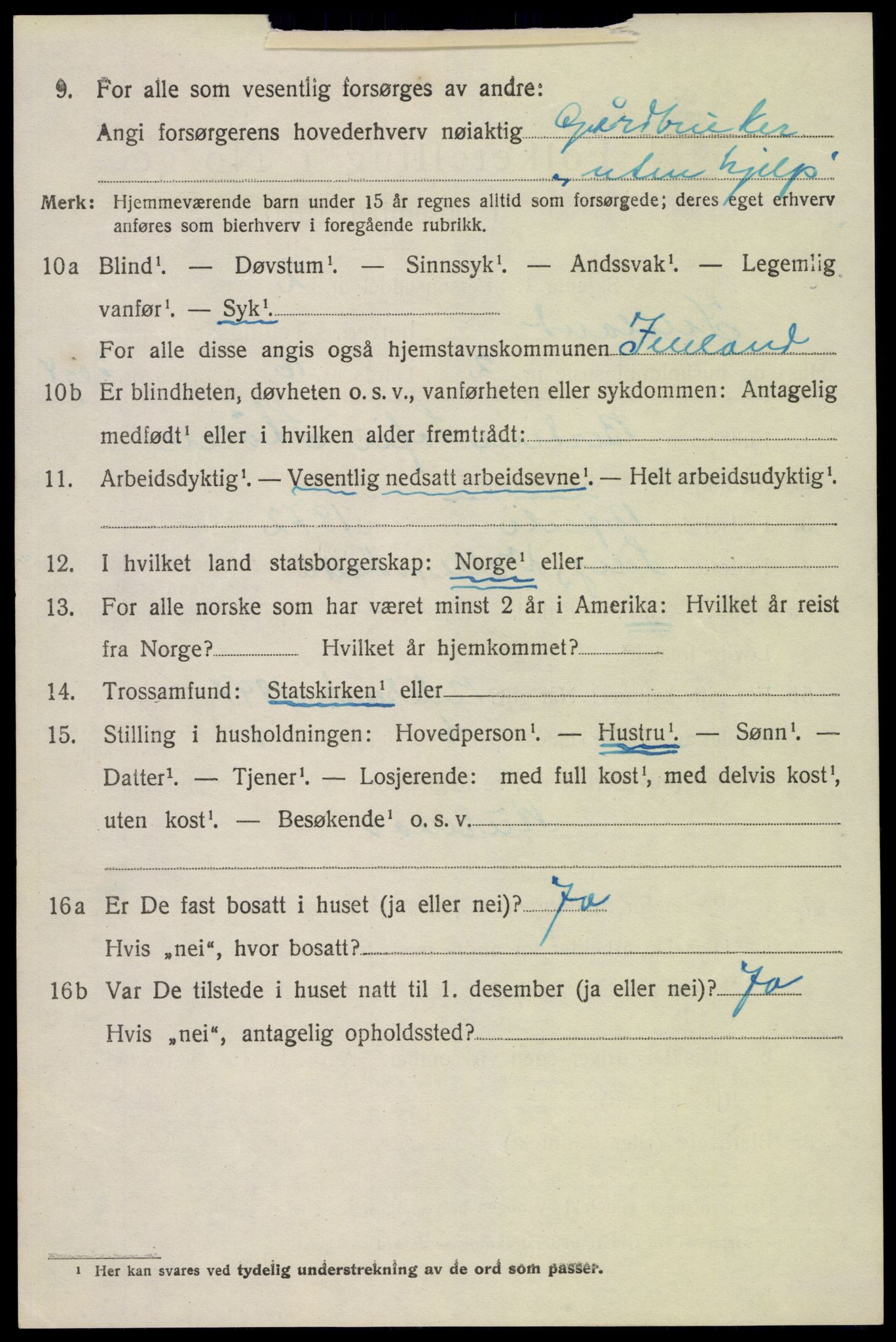 SAK, 1920 census for Iveland, 1920, p. 950