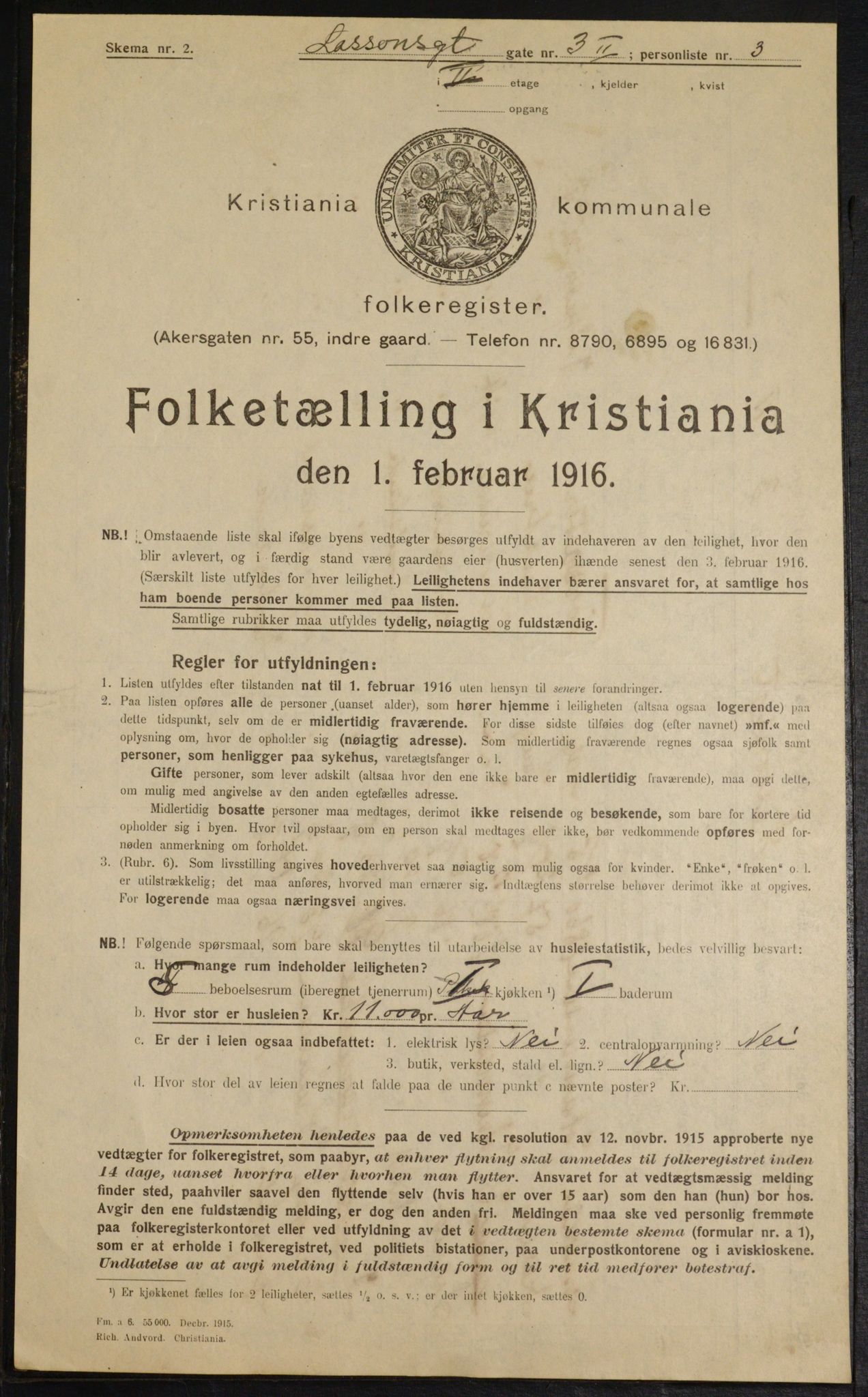 OBA, Municipal Census 1916 for Kristiania, 1916, p. 58538