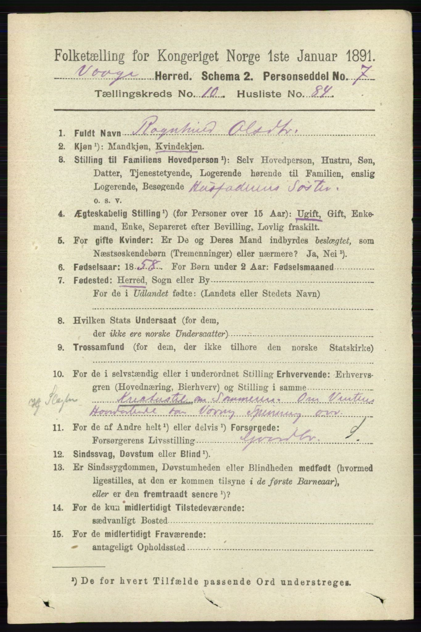 RA, 1891 census for 0515 Vågå, 1891, p. 6728