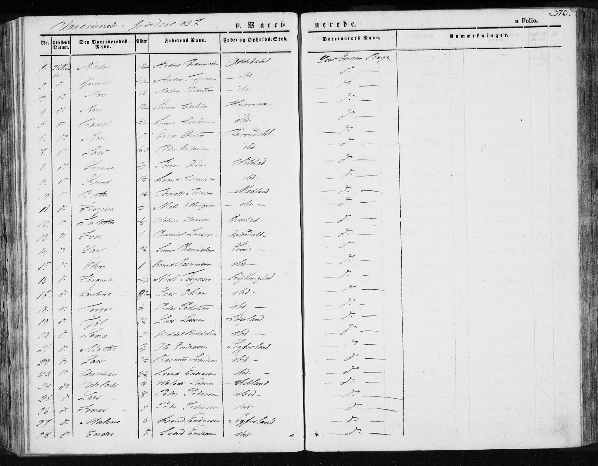 Lye sokneprestkontor, AV/SAST-A-101794/001/30BA/L0004: Parish register (official) no. A 4, 1826-1841, p. 370