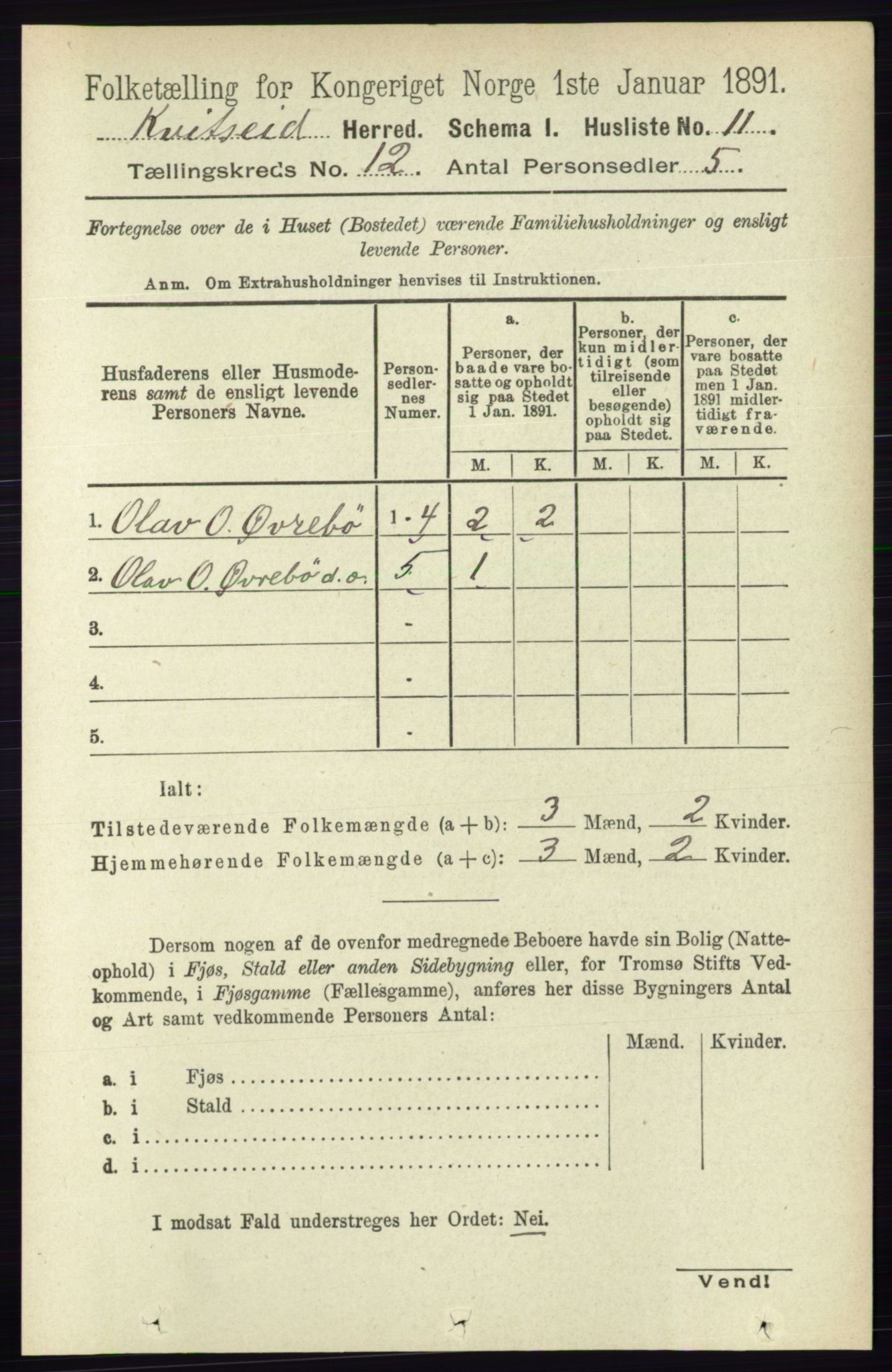 RA, 1891 census for 0829 Kviteseid, 1891, p. 2824