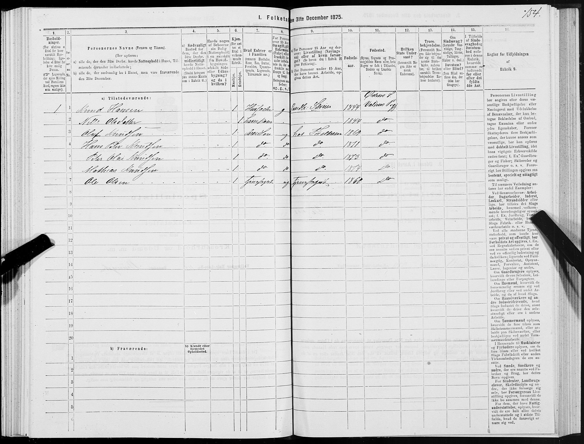 SAT, 1875 census for 1519P Volda, 1875, p. 2154