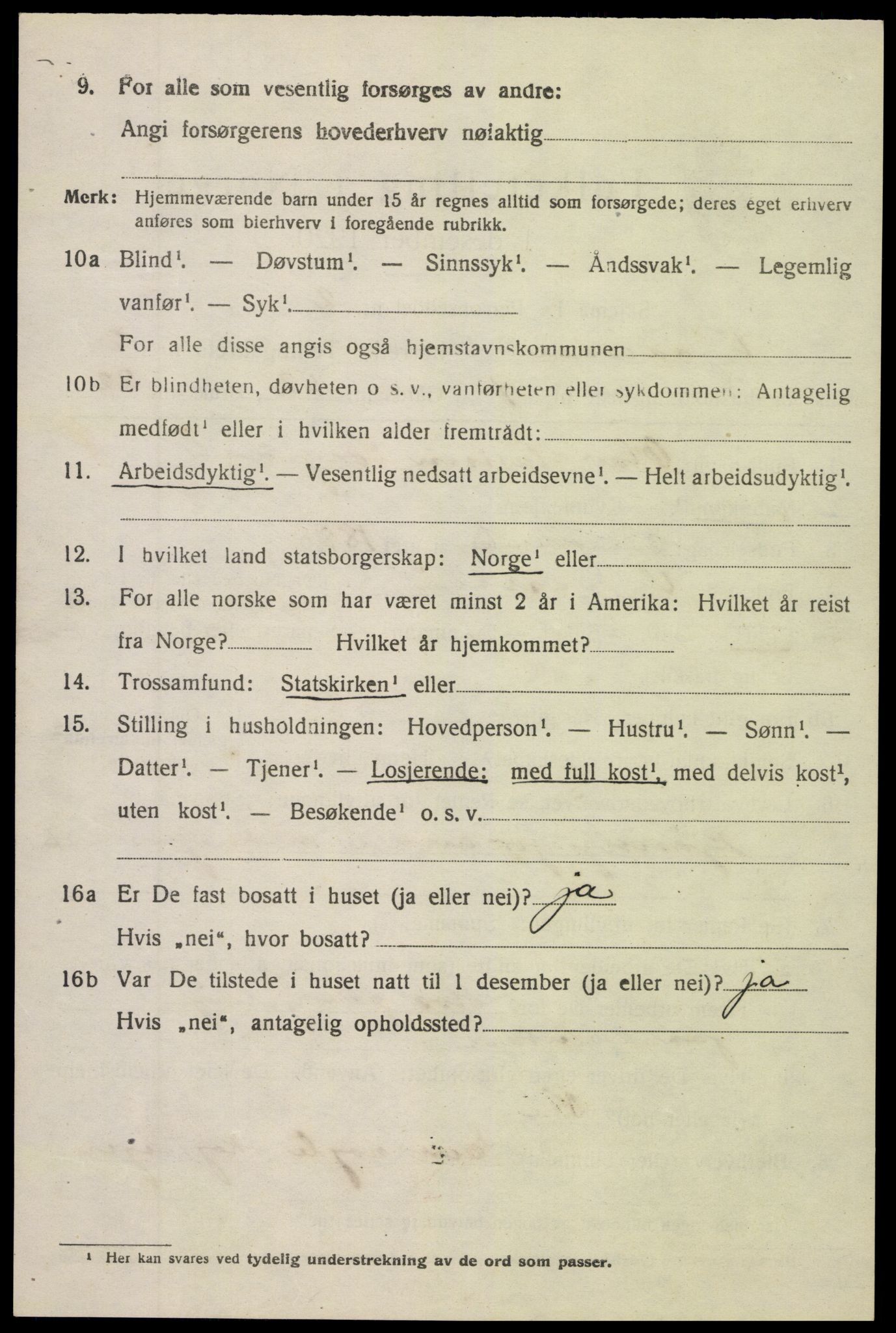 SAK, 1920 census for Vegårshei, 1920, p. 1219