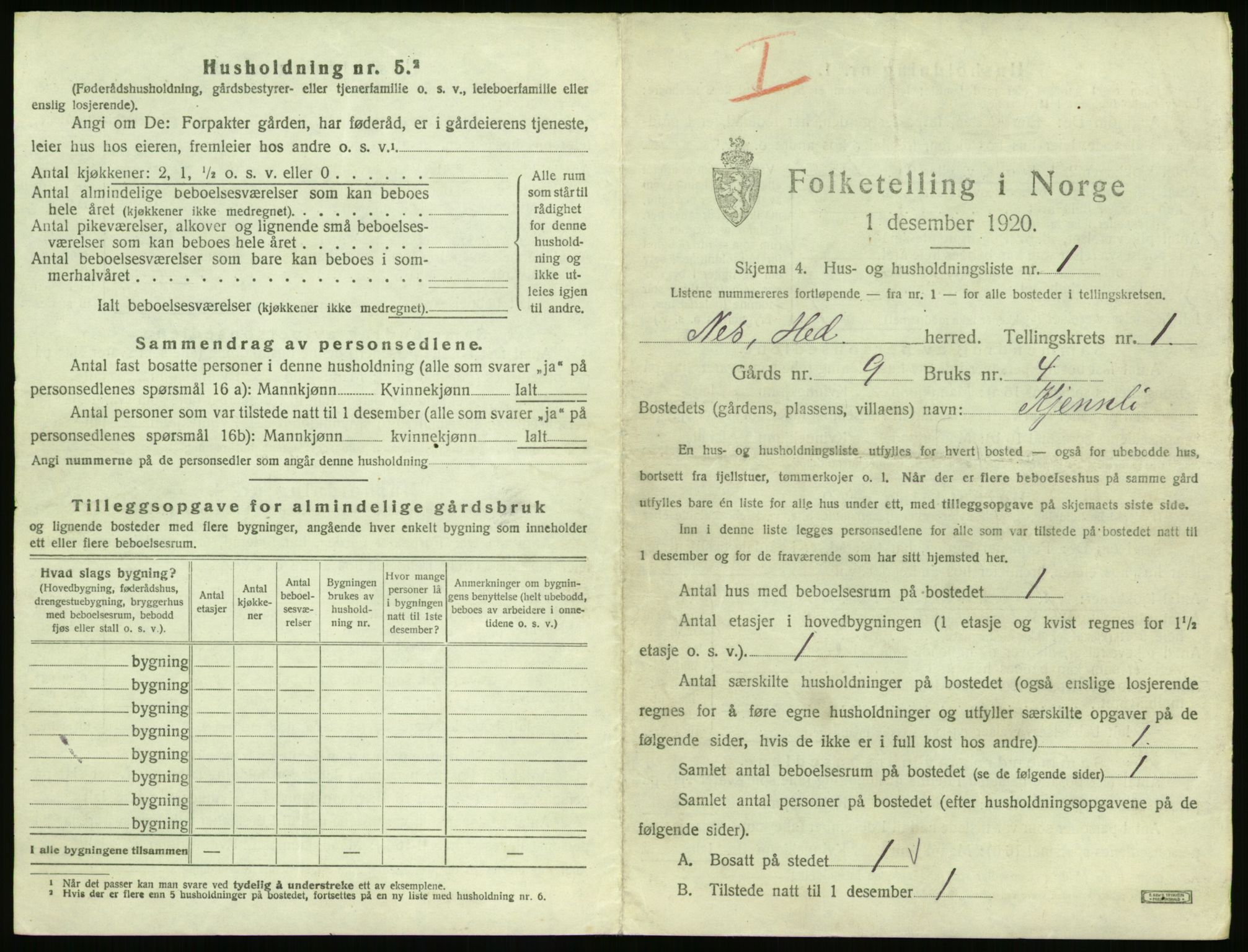 SAH, 1920 census for Nes (Hedmark), 1920, p. 35