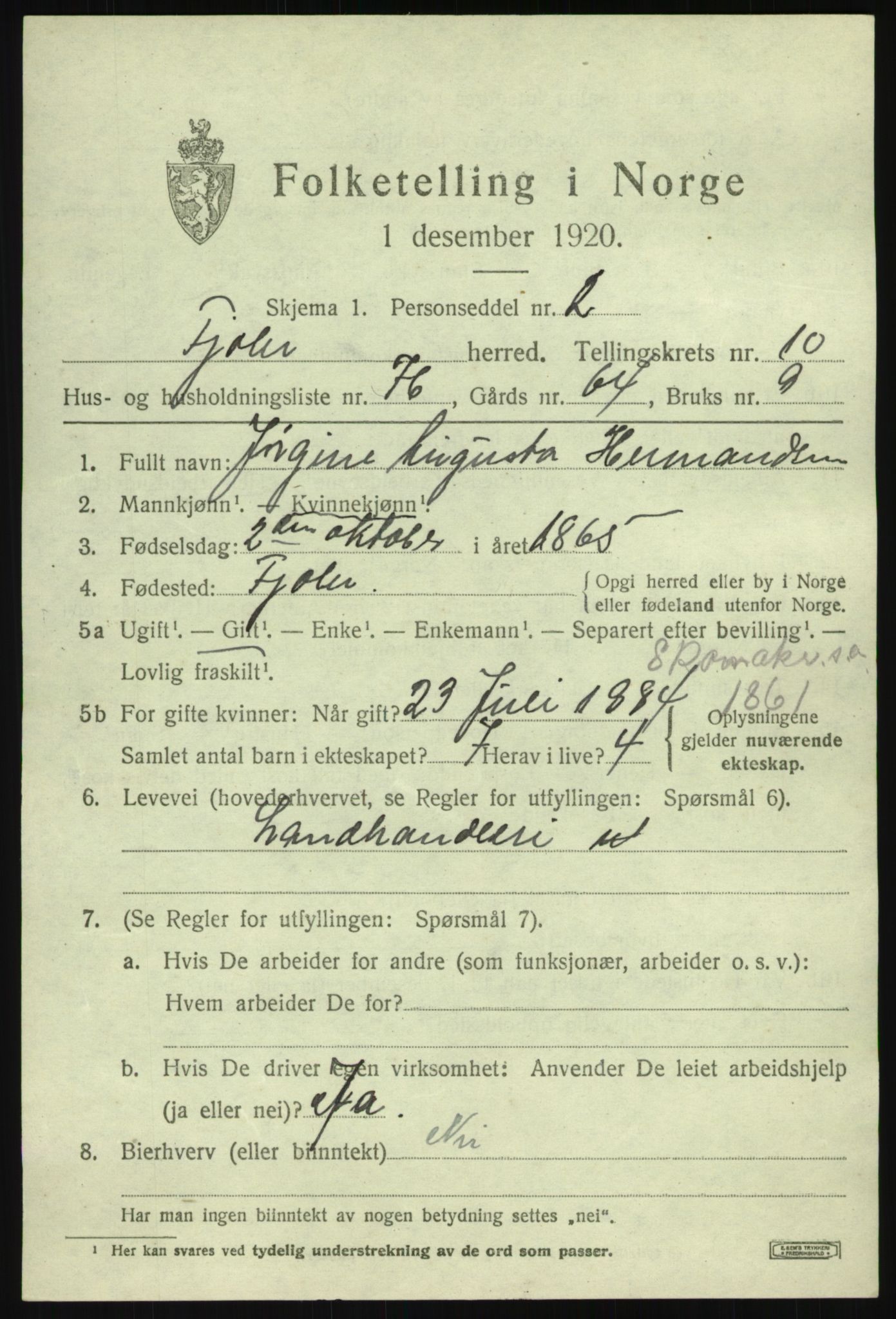 SAB, 1920 census for Fjaler, 1920, p. 5925