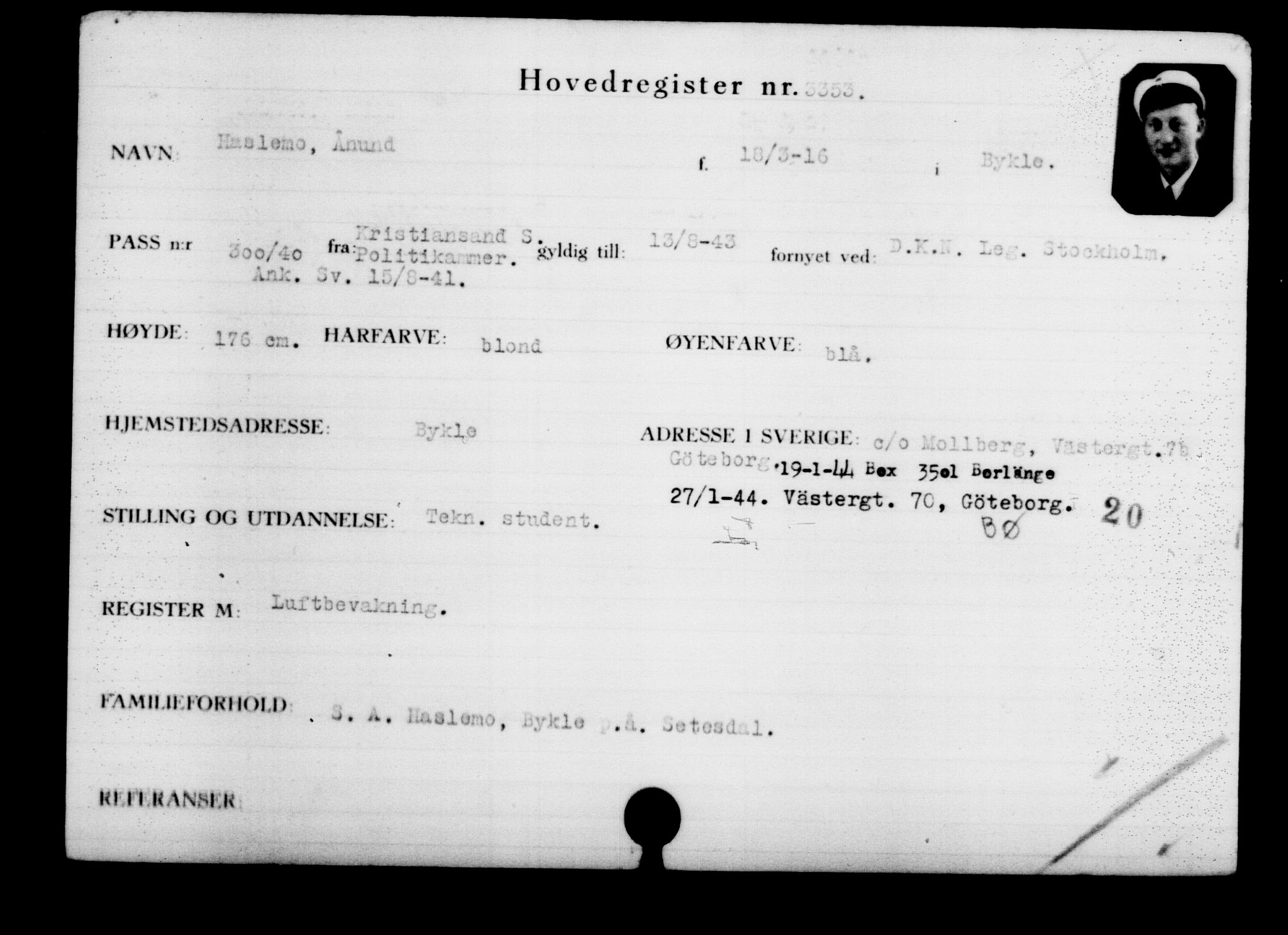 Utenriksstasjonene, Legasjonen i Stockholm, Flyktningkontoret, AV/RA-S-6753/V/Va/L0003: Kjesäterkartoteket, flyktninger med registreringsnr. 2001-3495, 1940-1945, p. 1842