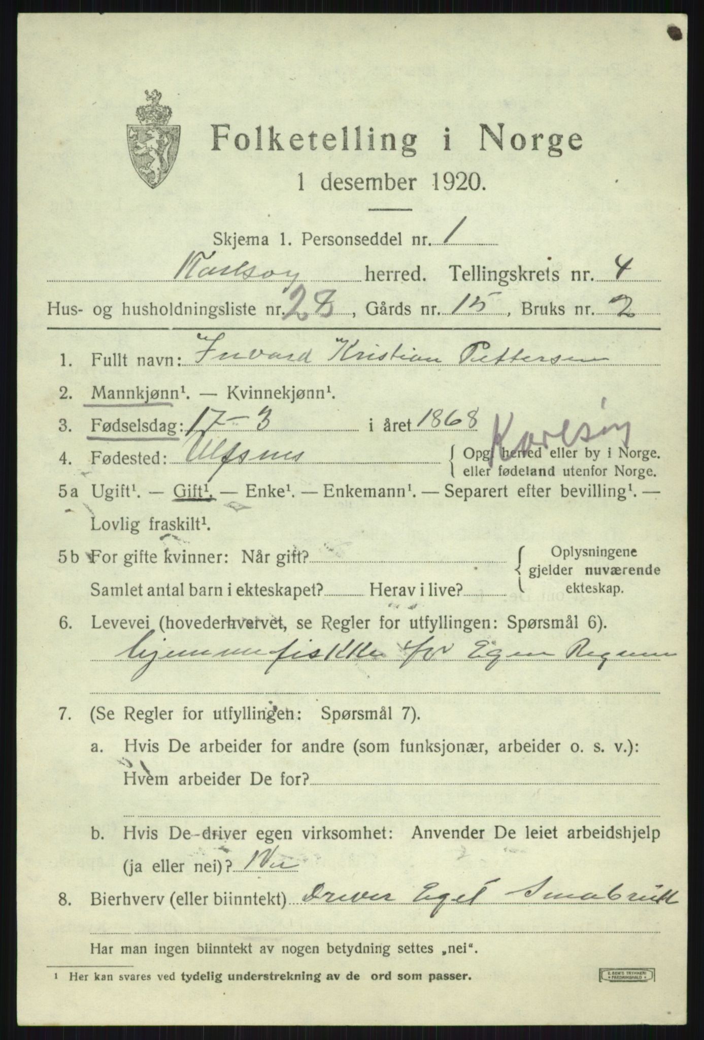 SATØ, 1920 census for Karlsøy, 1920, p. 2057