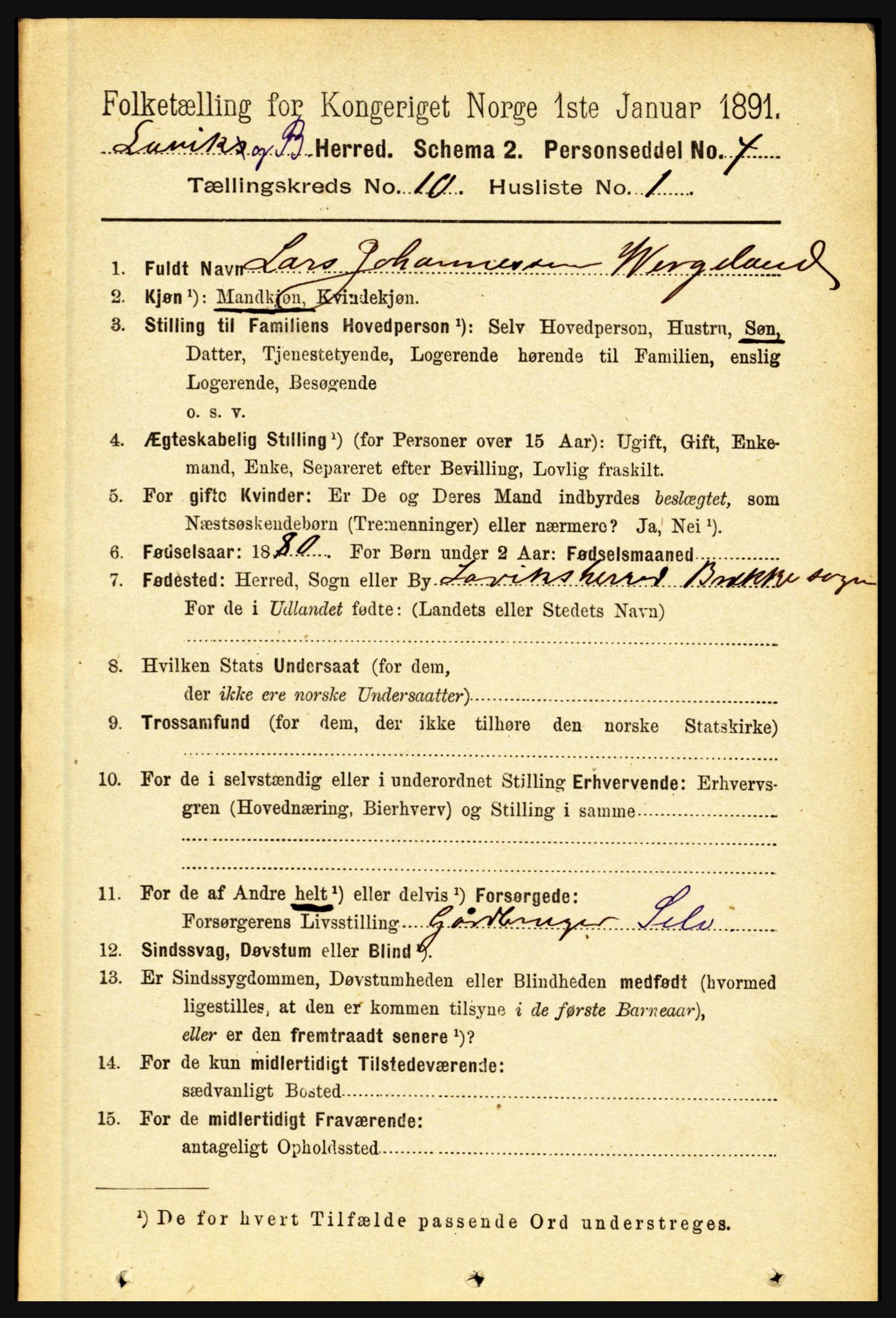 RA, 1891 census for 1415 Lavik og Brekke, 1891, p. 1979