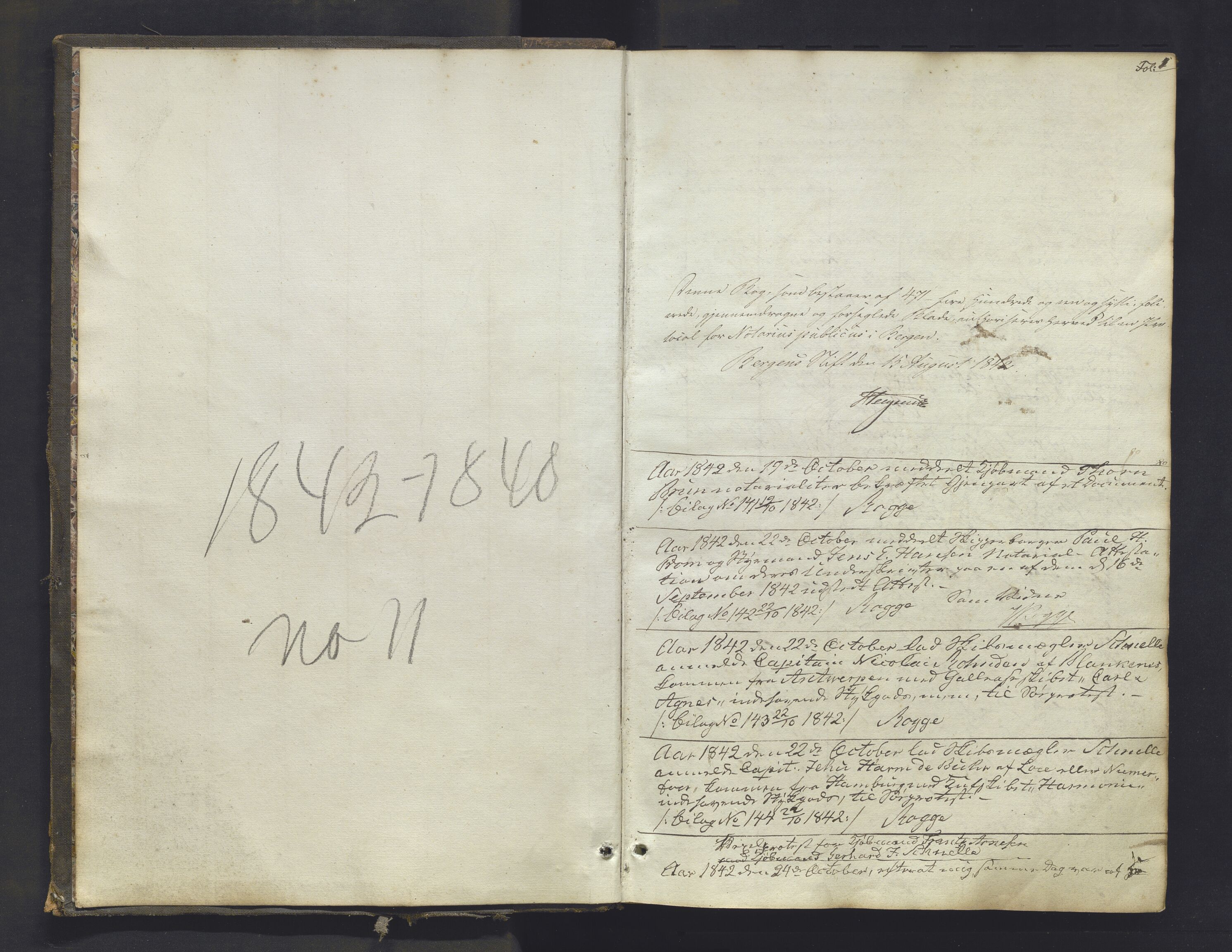 Byfogd og Byskriver i Bergen, SAB/A-3401/10/10A/L0011: Notarialprotokoller, 1842-1848, p. 1a