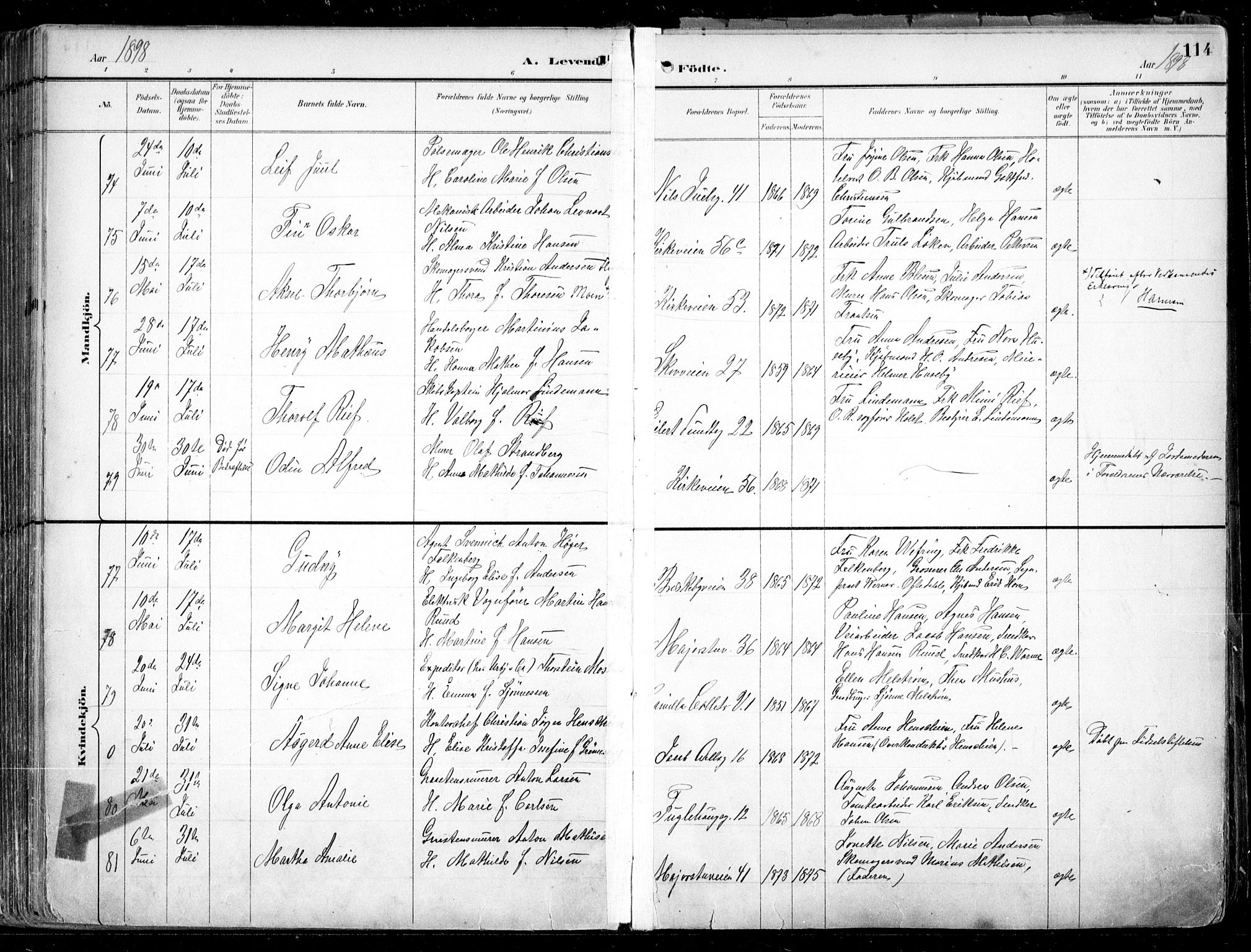 Uranienborg prestekontor Kirkebøker, AV/SAO-A-10877/F/Fa/L0005: Parish register (official) no. 5, 1895-1907, p. 114