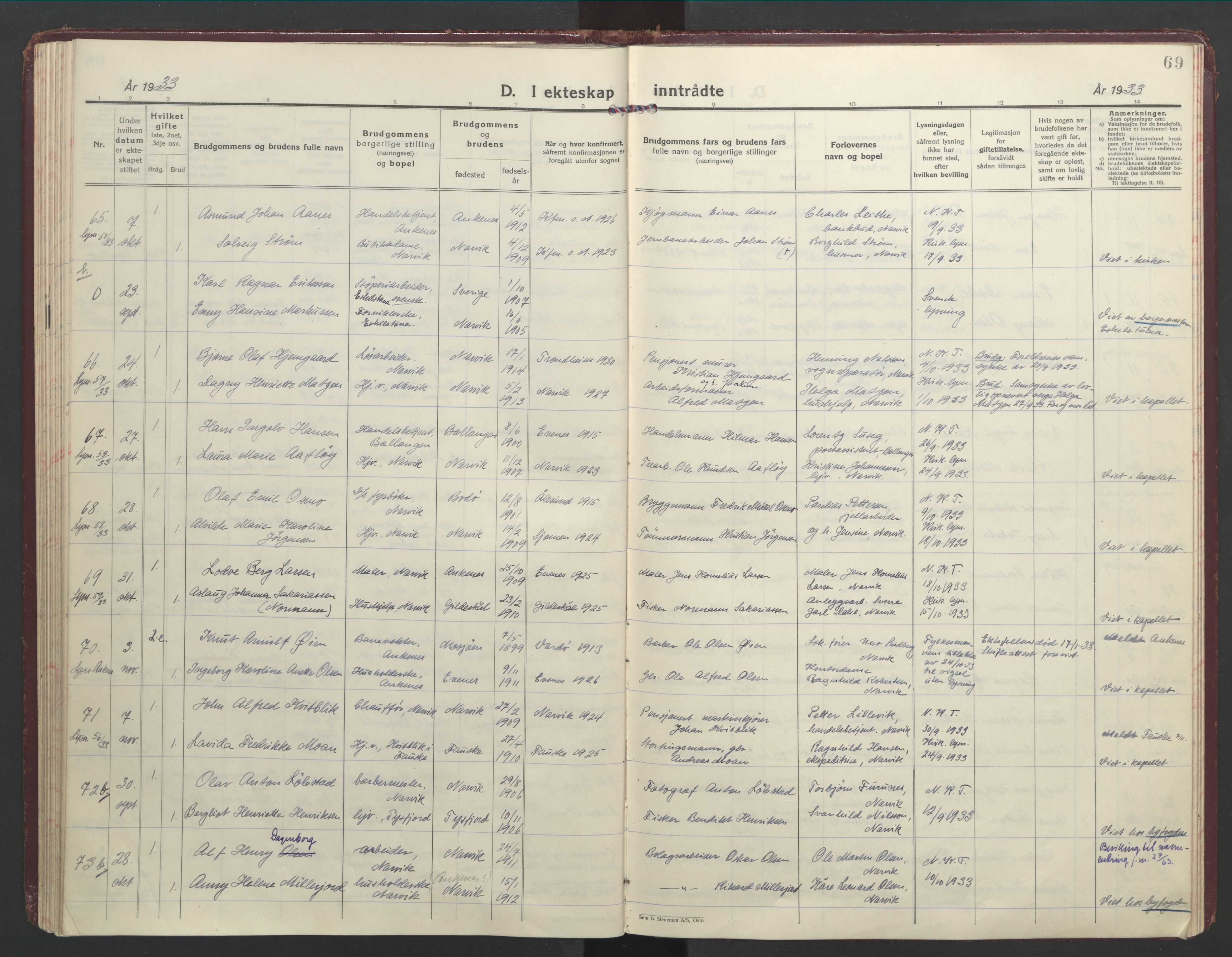 Ministerialprotokoller, klokkerbøker og fødselsregistre - Nordland, SAT/A-1459/871/L1006: Parish register (official) no. 871A22, 1928-1936, p. 69