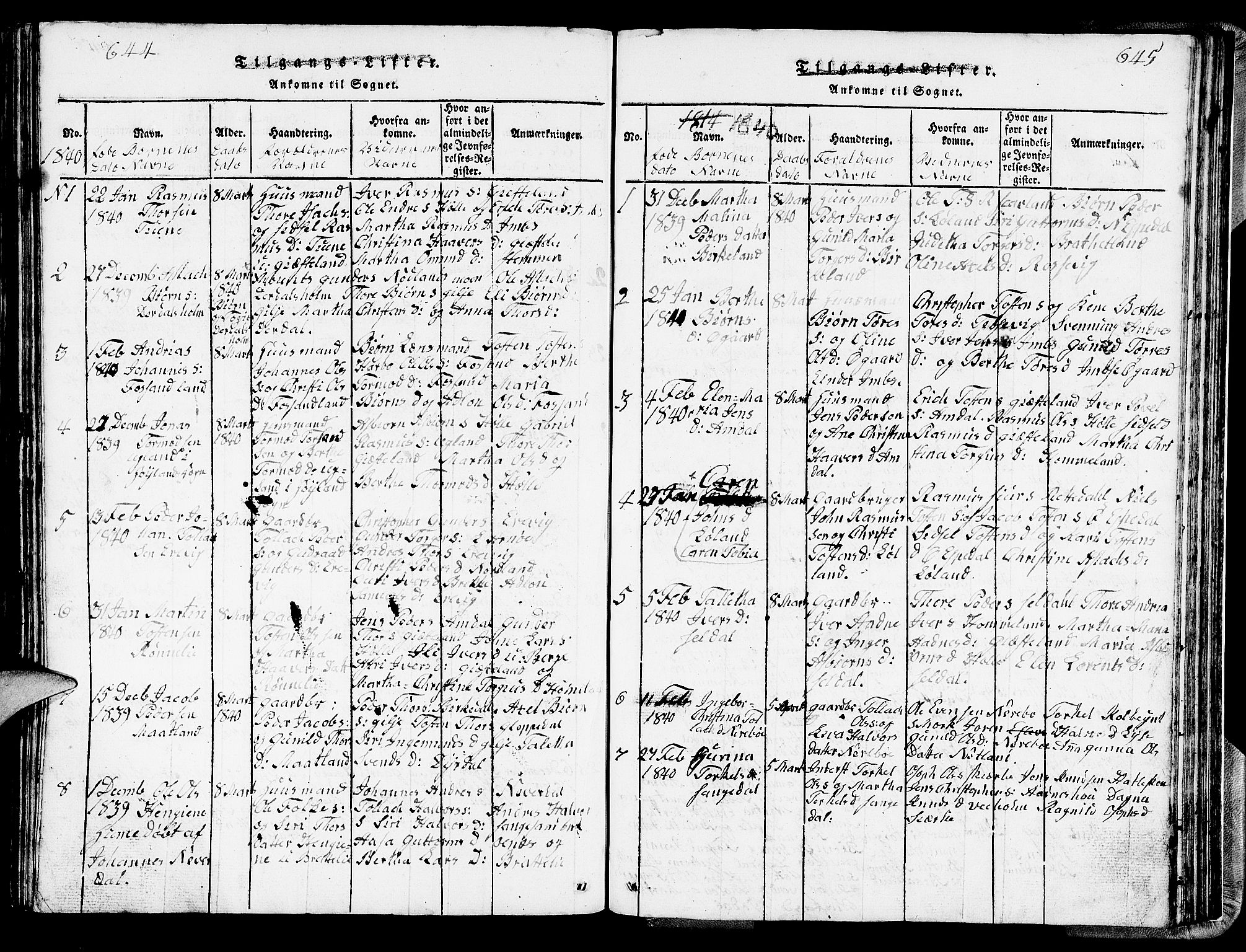 Strand sokneprestkontor, SAST/A-101828/H/Ha/Hab/L0002: Parish register (copy) no. B 2, 1816-1854, p. 644-645