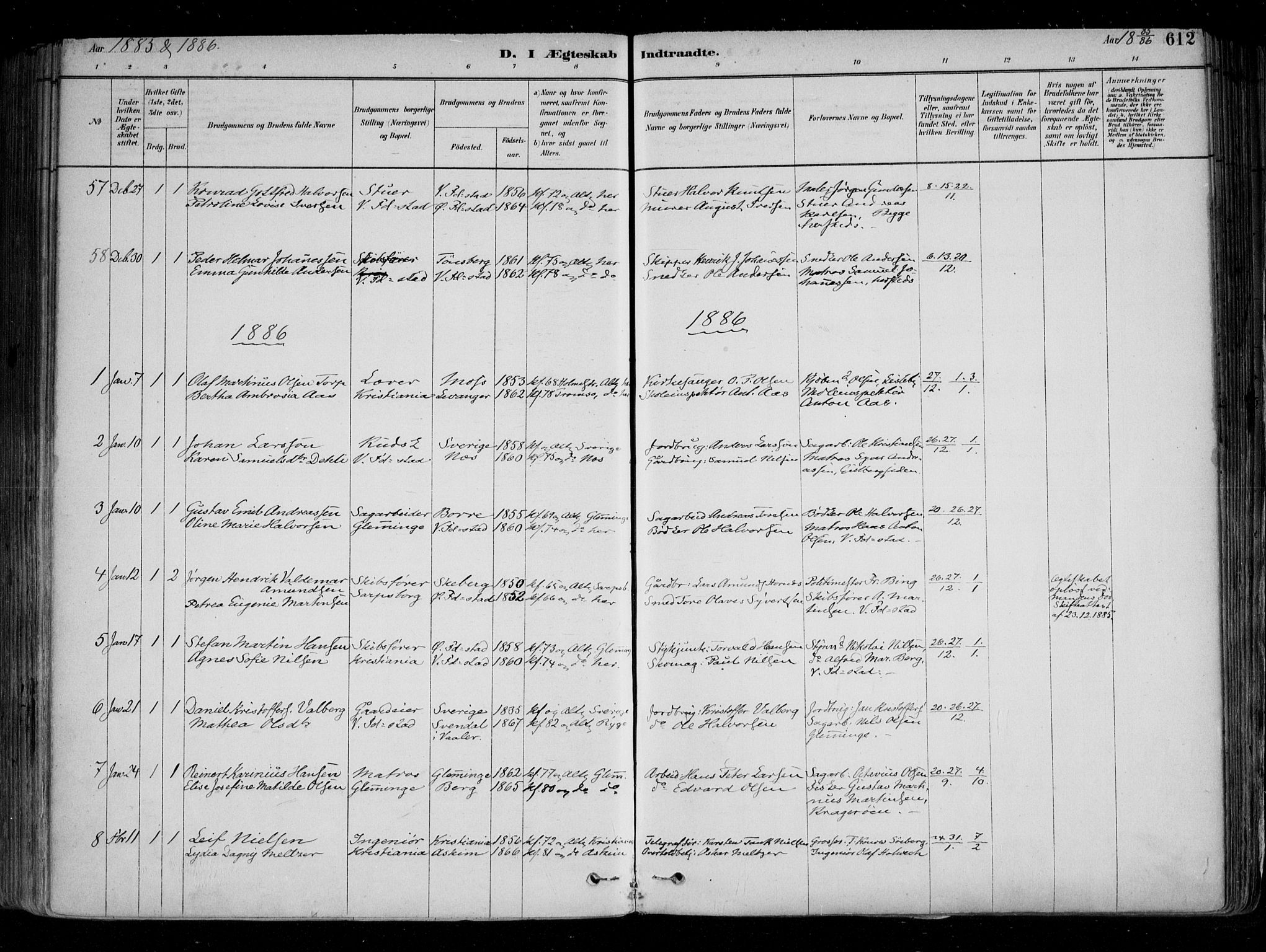 Fredrikstad domkirkes prestekontor Kirkebøker, SAO/A-10906/F/Fa/L0004: Parish register (official) no. 4, 1878-1907, p. 612