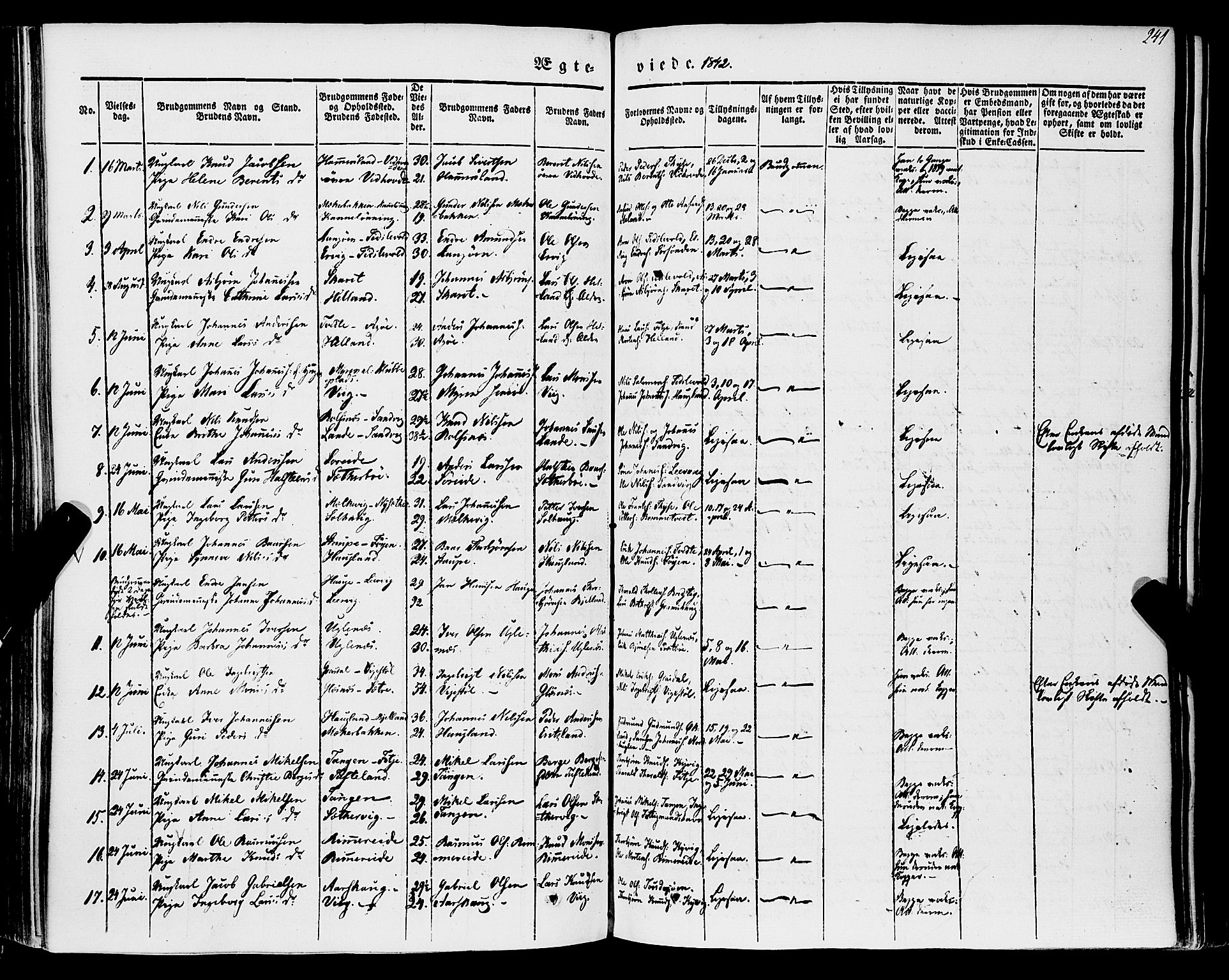 Stord sokneprestembete, SAB/A-78201/H/Haa: Parish register (official) no. A 7, 1841-1861, p. 241