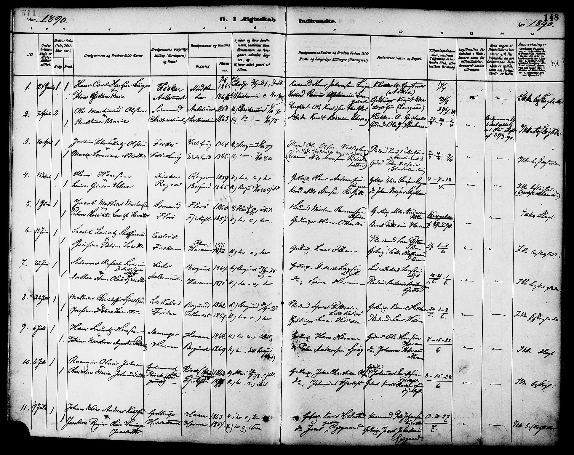 Ministerialprotokoller, klokkerbøker og fødselsregistre - Møre og Romsdal, AV/SAT-A-1454/536/L0501: Parish register (official) no. 536A10, 1884-1896, p. 148