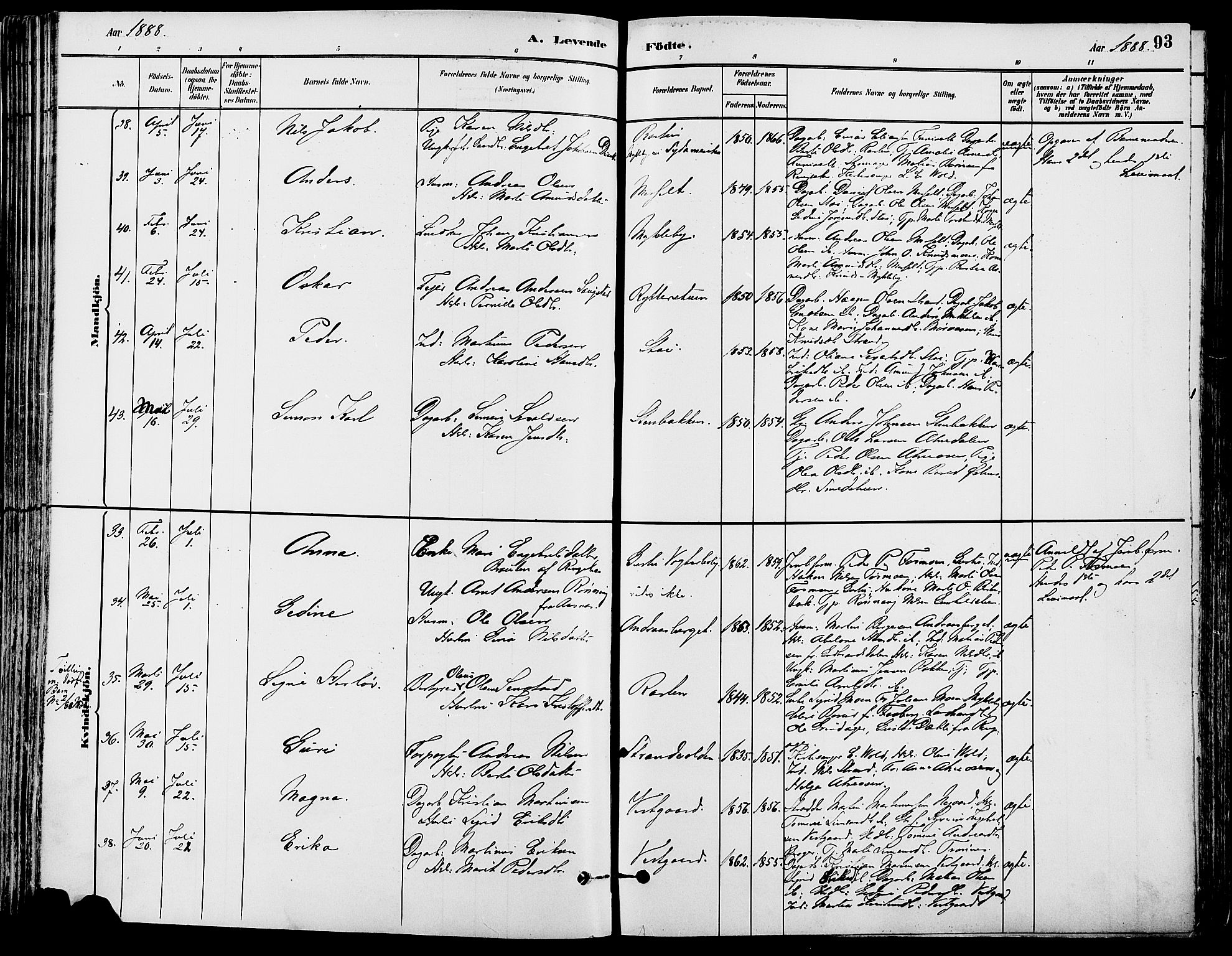 Stor-Elvdal prestekontor, AV/SAH-PREST-052/H/Ha/Haa/L0002: Parish register (official) no. 2, 1882-1907, p. 93