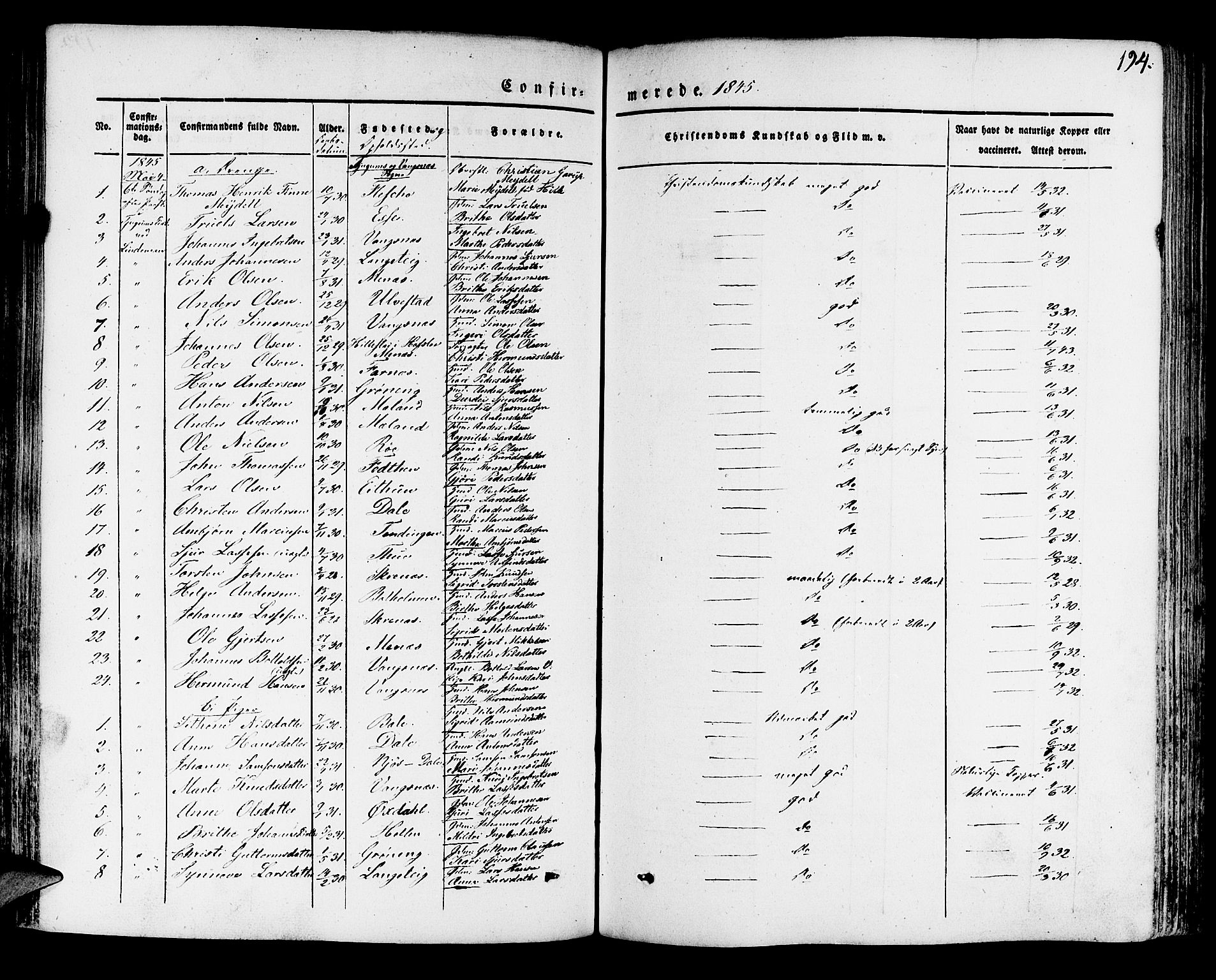 Leikanger sokneprestembete, AV/SAB-A-81001/H/Haa/Haaa/L0007: Parish register (official) no. A 7, 1838-1851, p. 194