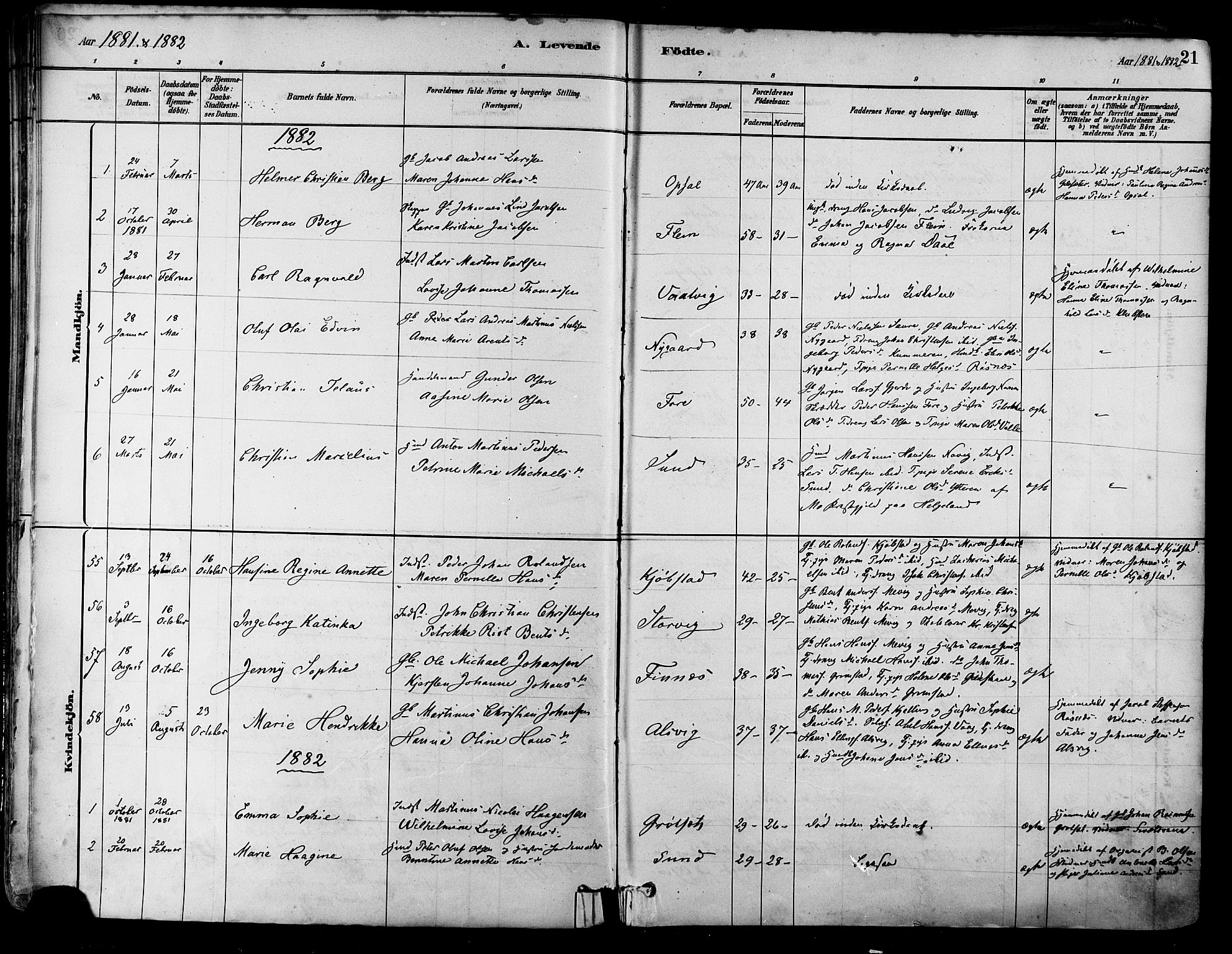 Ministerialprotokoller, klokkerbøker og fødselsregistre - Nordland, AV/SAT-A-1459/805/L0099: Parish register (official) no. 805A06, 1880-1891, p. 21