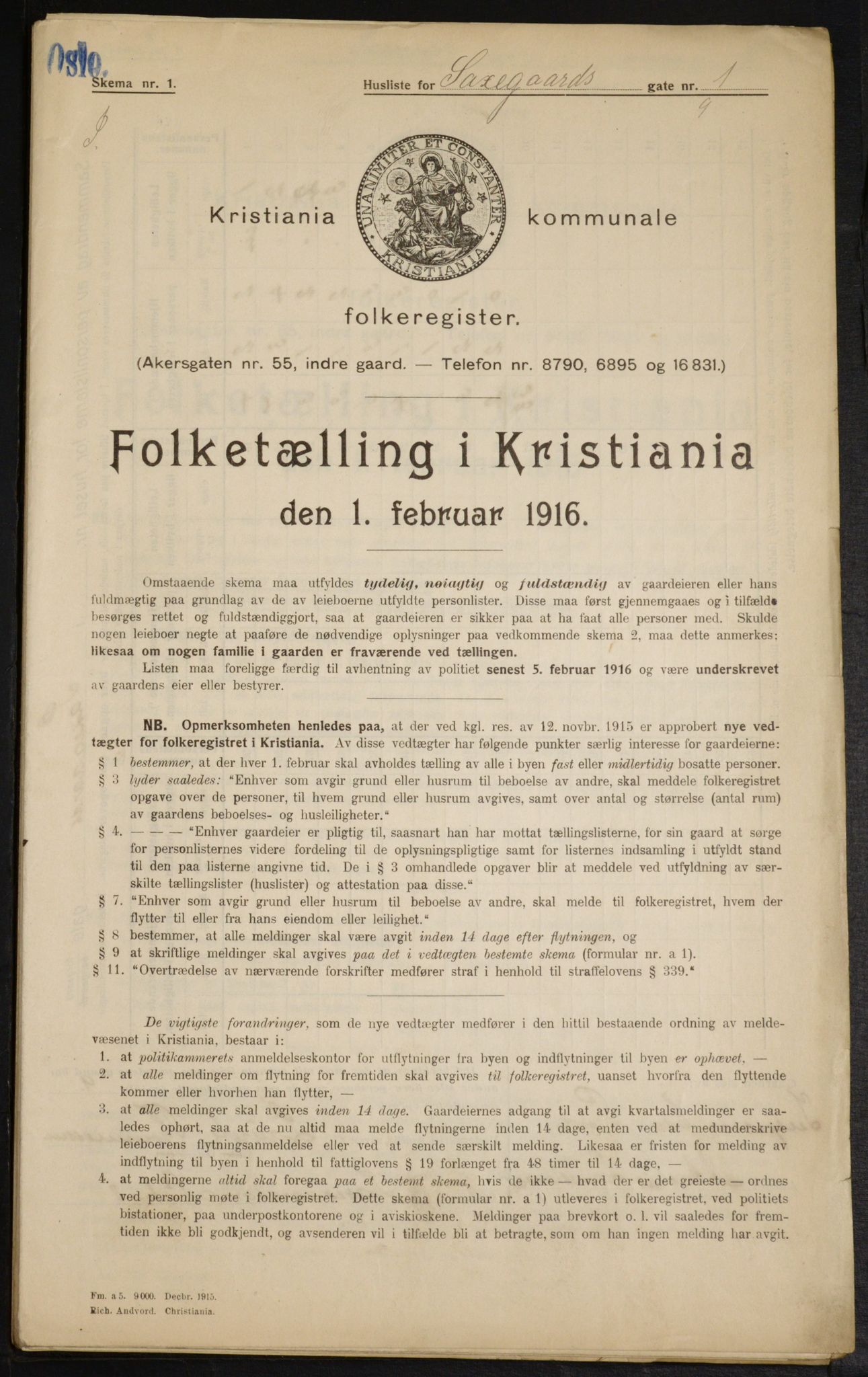 OBA, Municipal Census 1916 for Kristiania, 1916, p. 91482