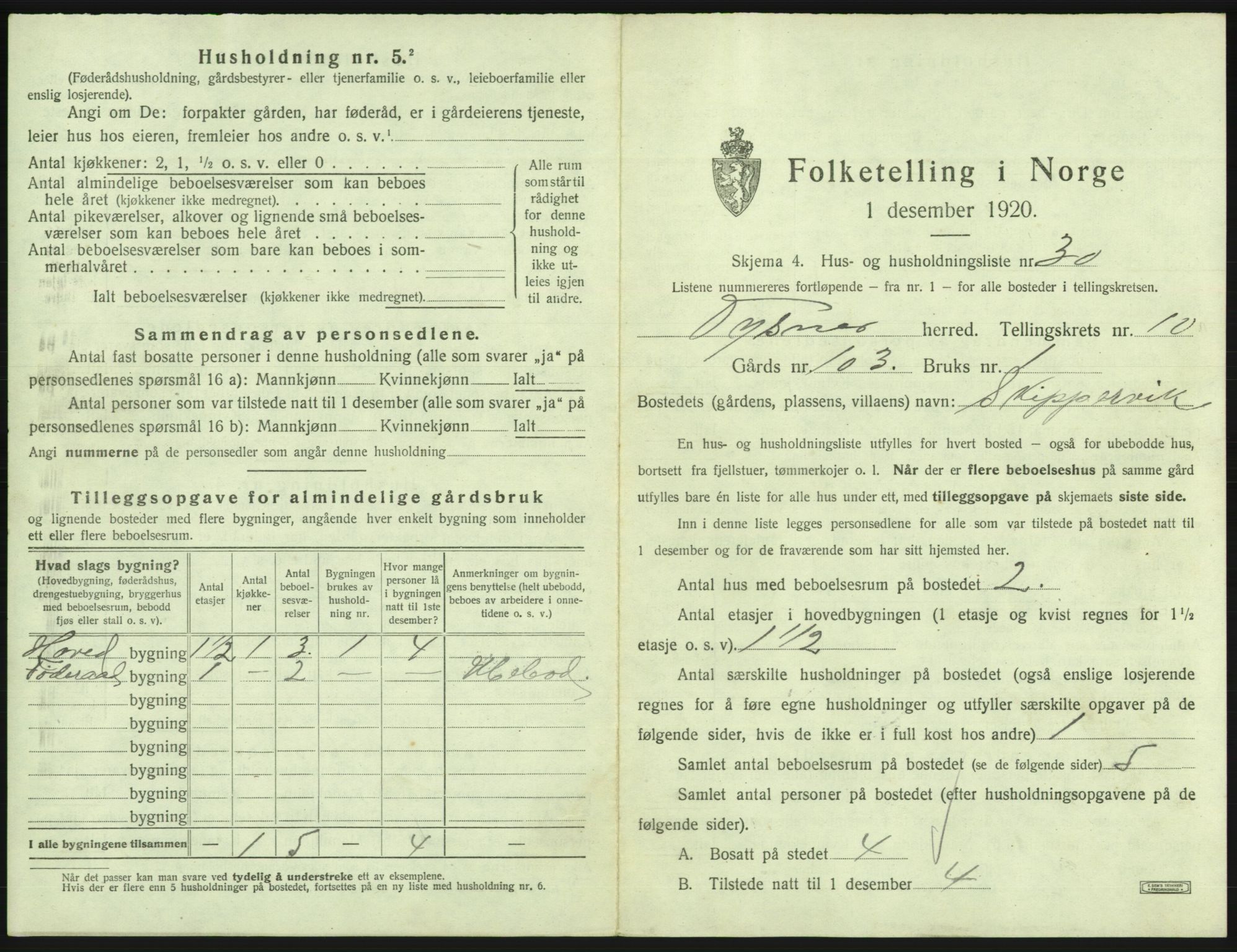 SAB, 1920 census for Tysnes, 1920, p. 1045