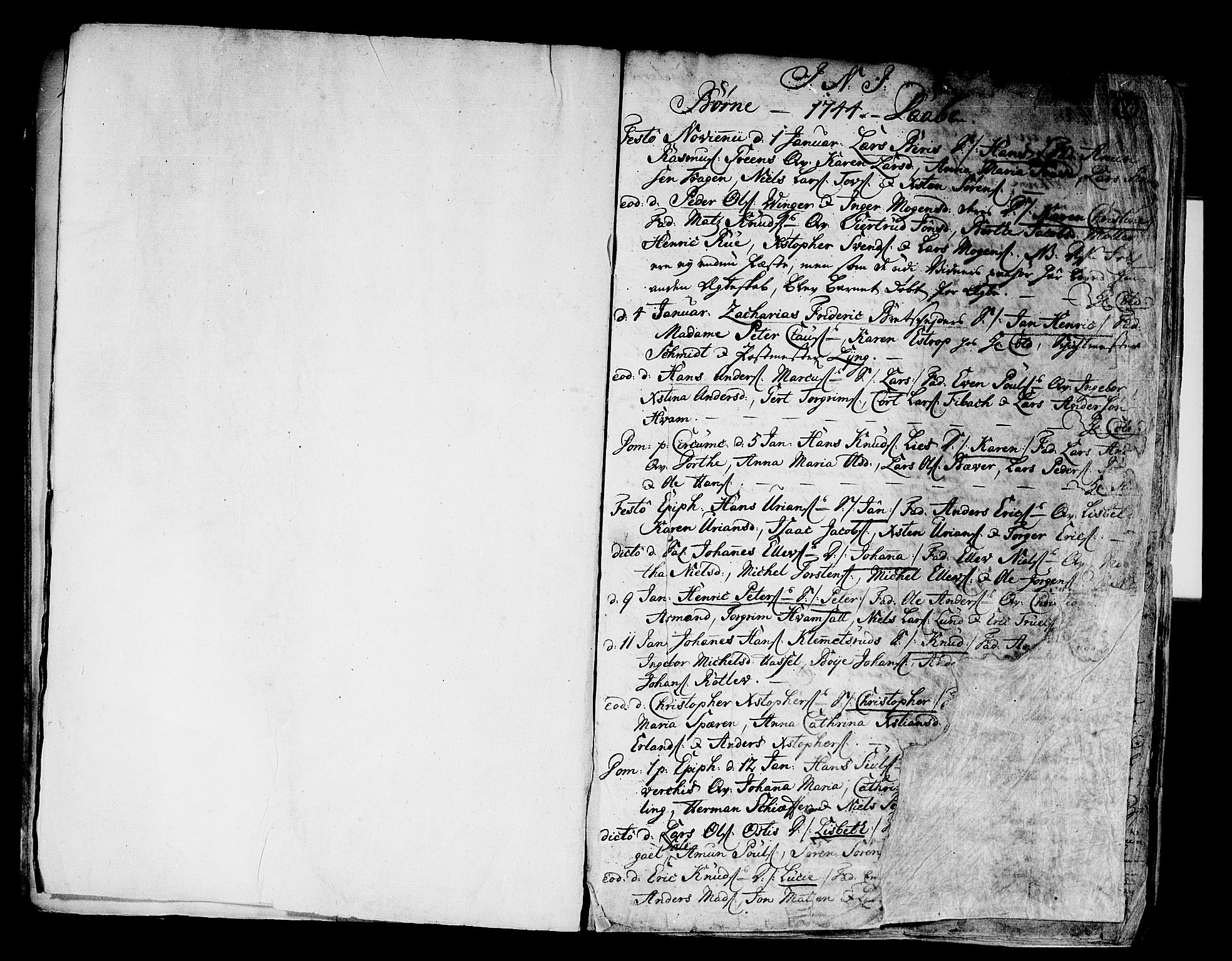 Kongsberg kirkebøker, AV/SAKO-A-22/F/Fa/L0003: Parish register (official) no. I 3, 1744-1755, p. 1