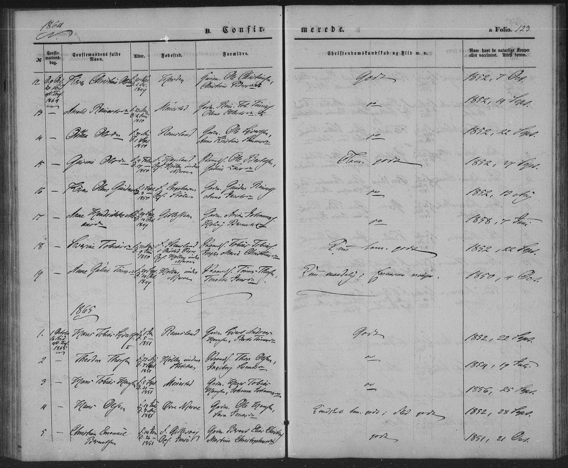 Sør-Audnedal sokneprestkontor, AV/SAK-1111-0039/F/Fa/Faa/L0002: Parish register (official) no. A 2, 1848-1867, p. 123