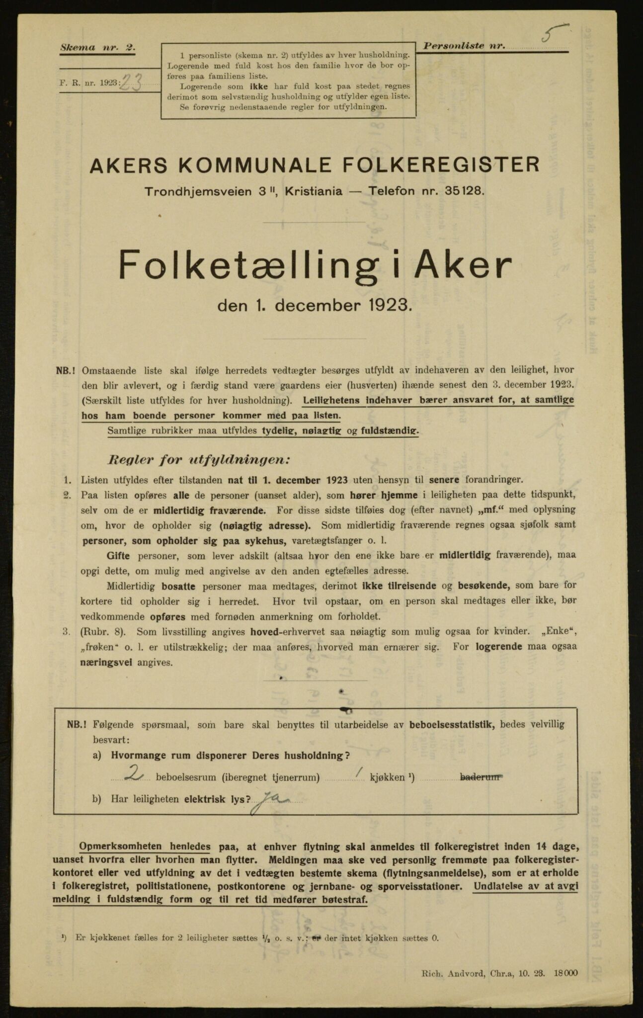 , Municipal Census 1923 for Aker, 1923, p. 7586