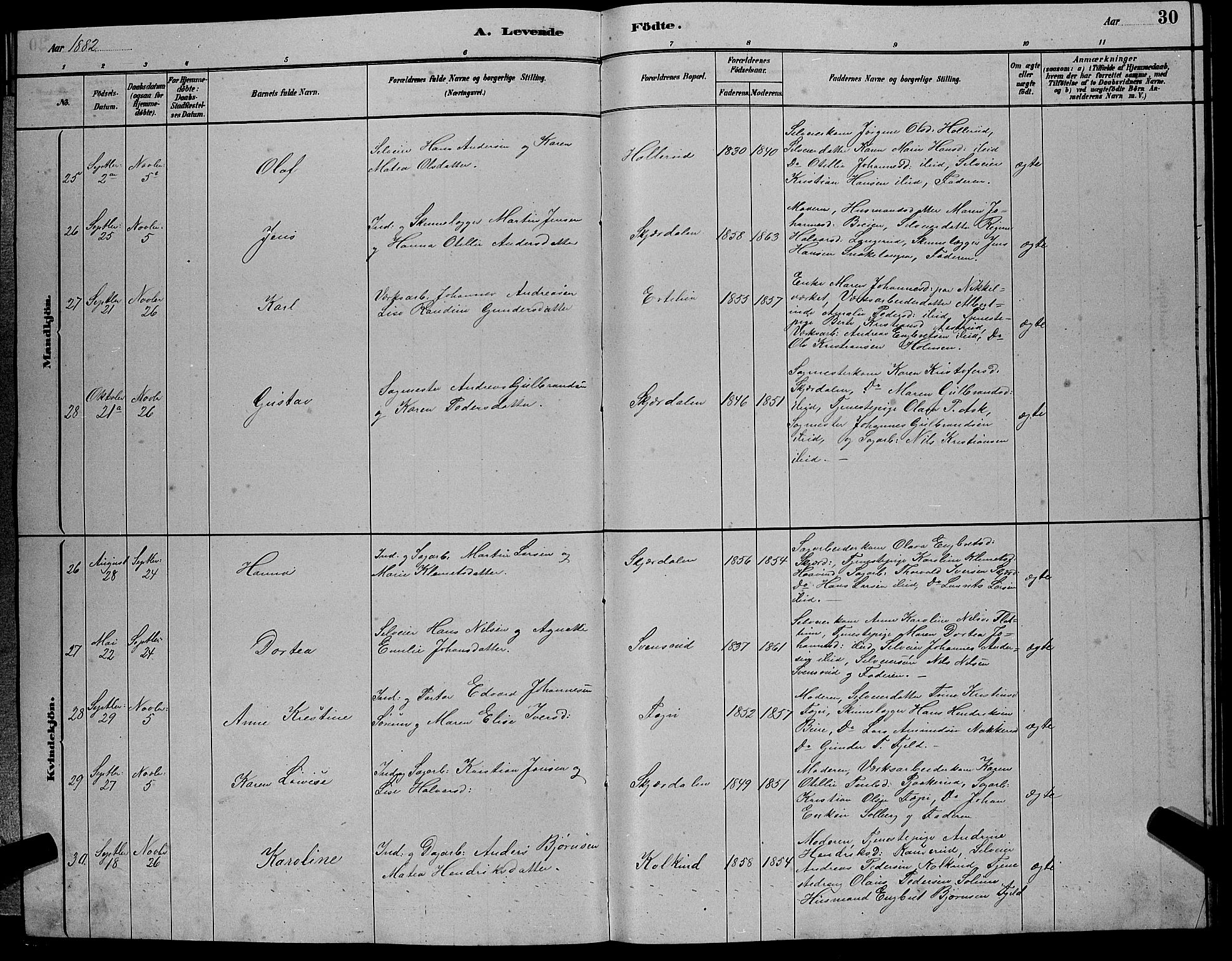 Hole kirkebøker, AV/SAKO-A-228/G/Gb/L0002: Parish register (copy) no. II 2, 1878-1889, p. 30