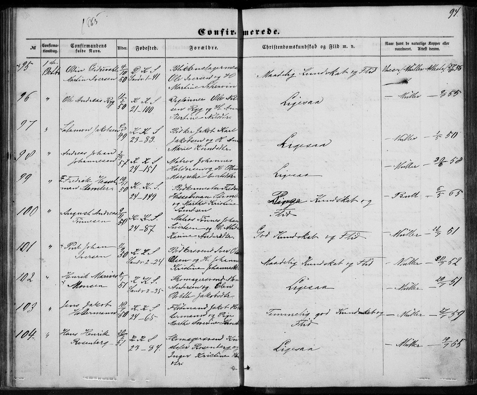 Korskirken sokneprestembete, SAB/A-76101/H/Haa/L0027: Parish register (official) no. C 3, 1854-1868, p. 94