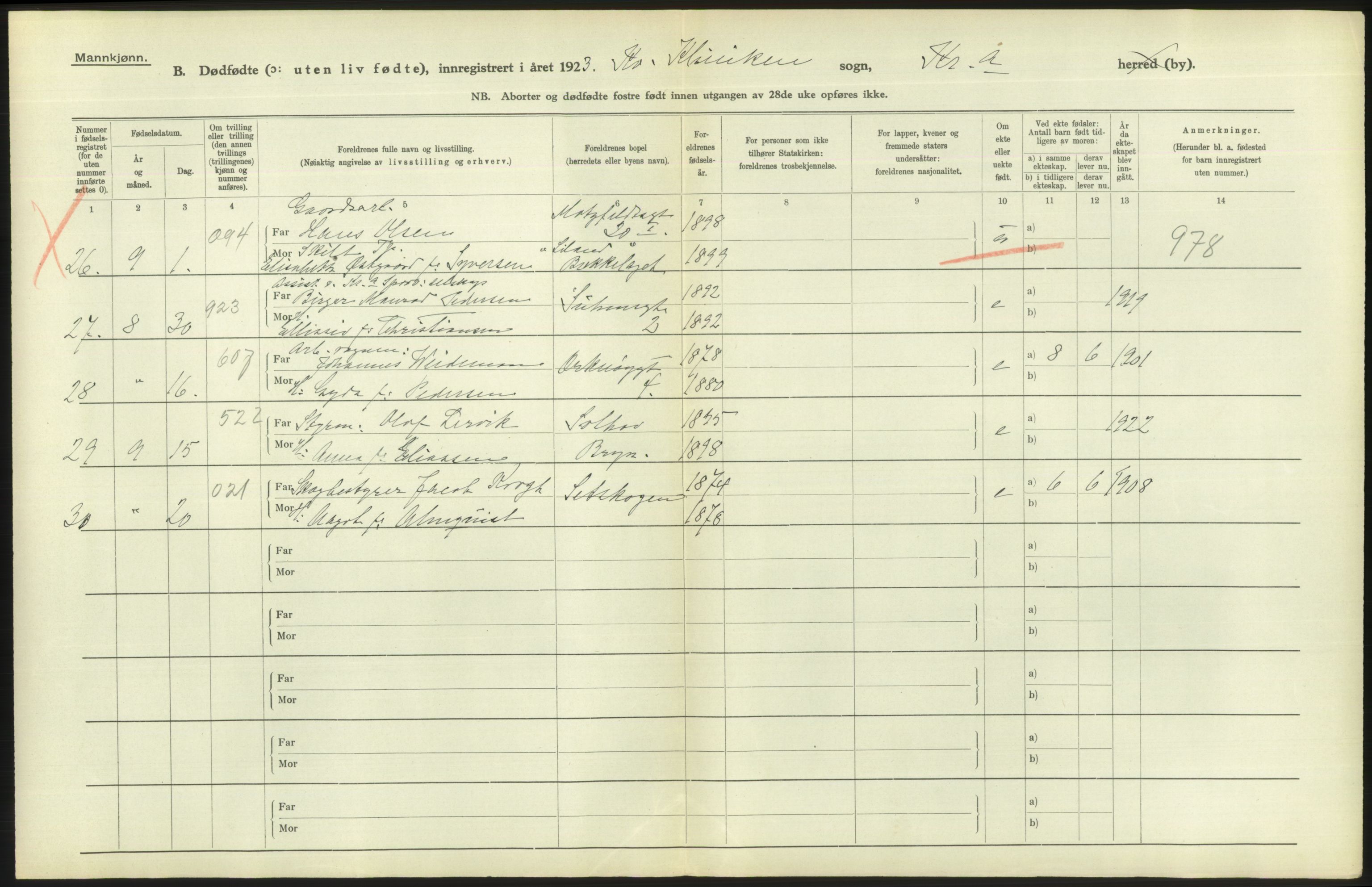 Statistisk sentralbyrå, Sosiodemografiske emner, Befolkning, AV/RA-S-2228/D/Df/Dfc/Dfcc/L0010: Kristiania: Døde, dødfødte, 1923, p. 50