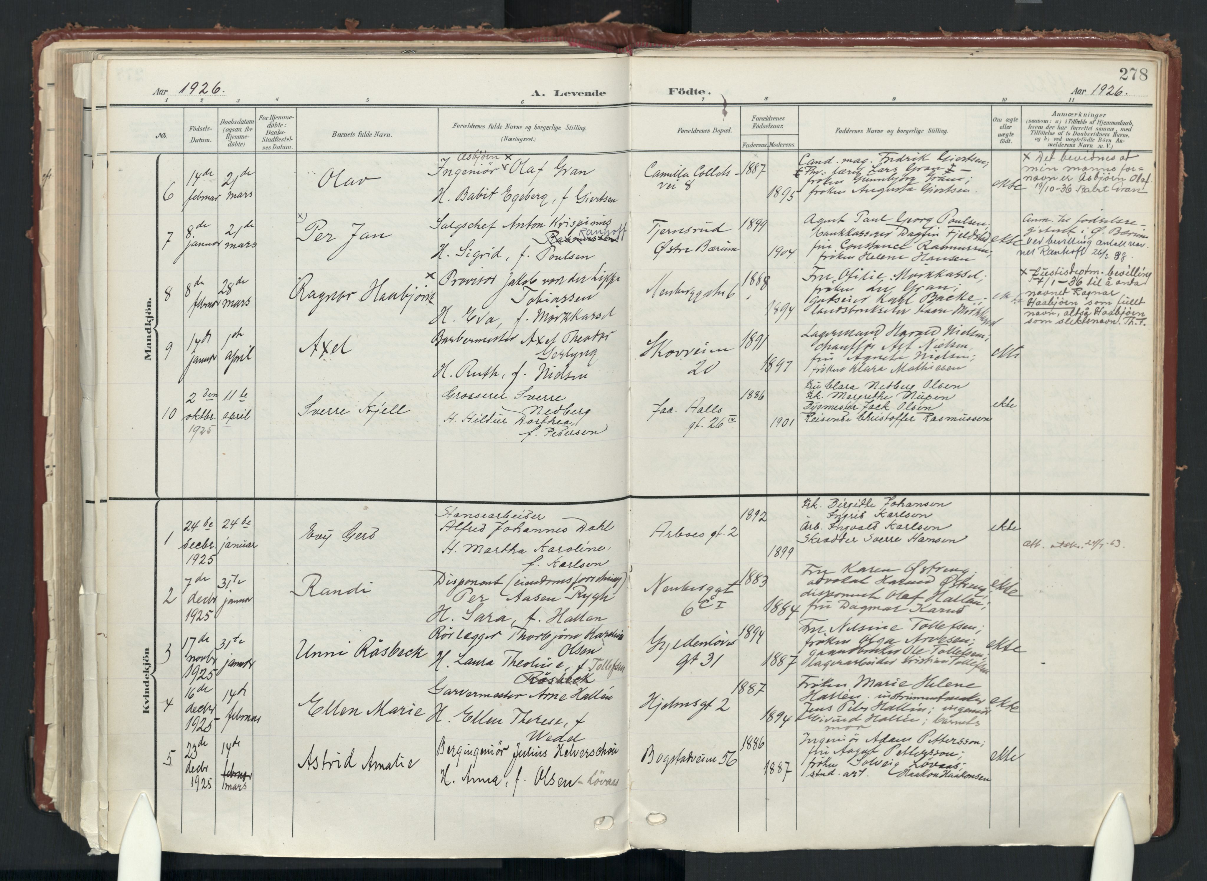 Uranienborg prestekontor Kirkebøker, AV/SAO-A-10877/F/Fa/L0010: Parish register (official) no. 10, 1907-1928, p. 278