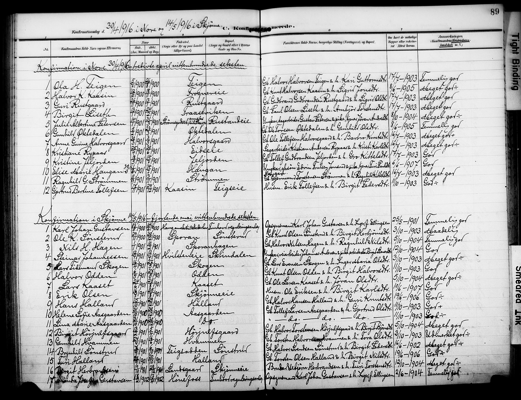 Nore kirkebøker, AV/SAKO-A-238/F/Fb/L0003: Parish register (official) no. II 3, 1906-1926, p. 89