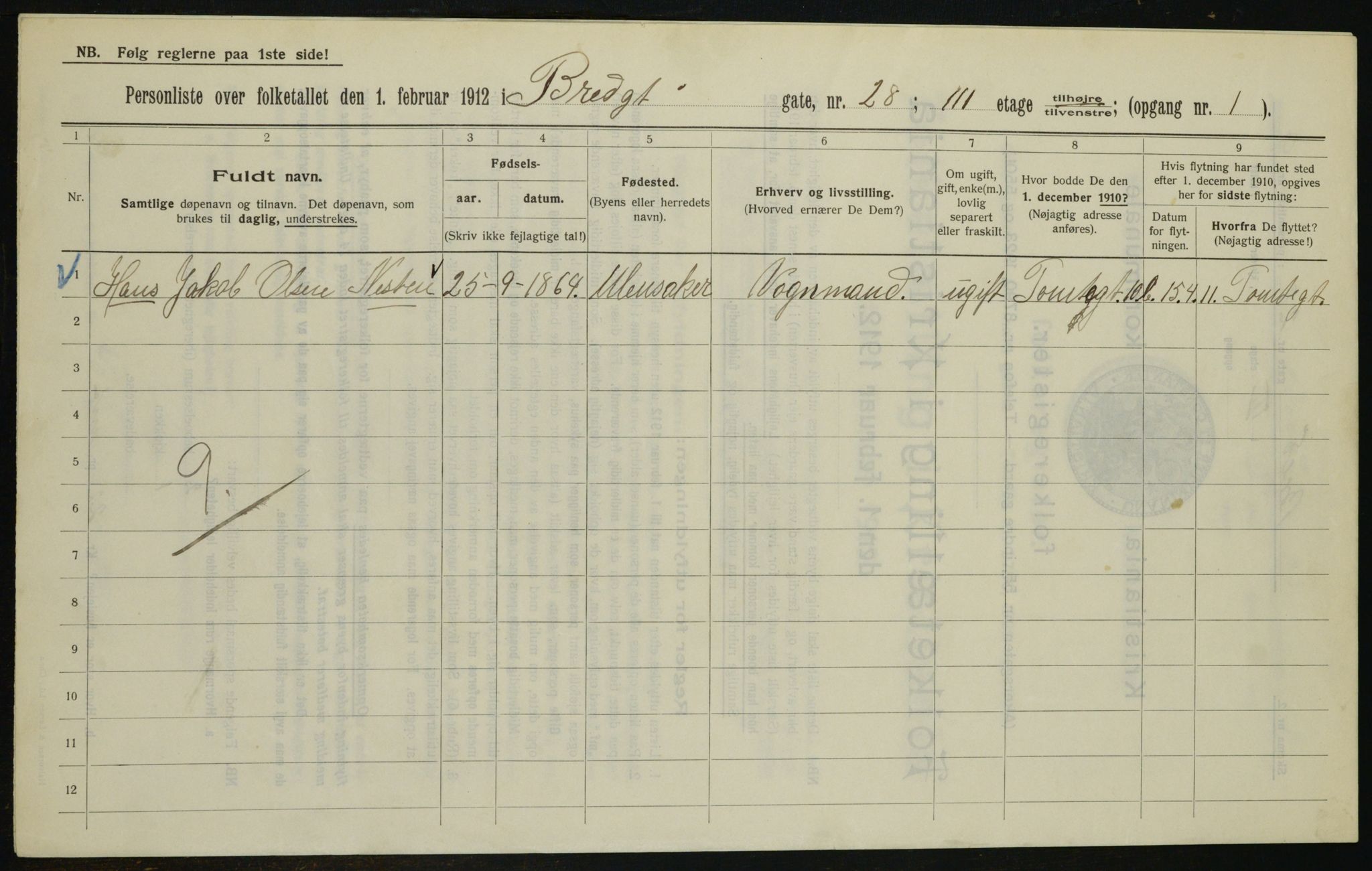 OBA, Municipal Census 1912 for Kristiania, 1912, p. 8510