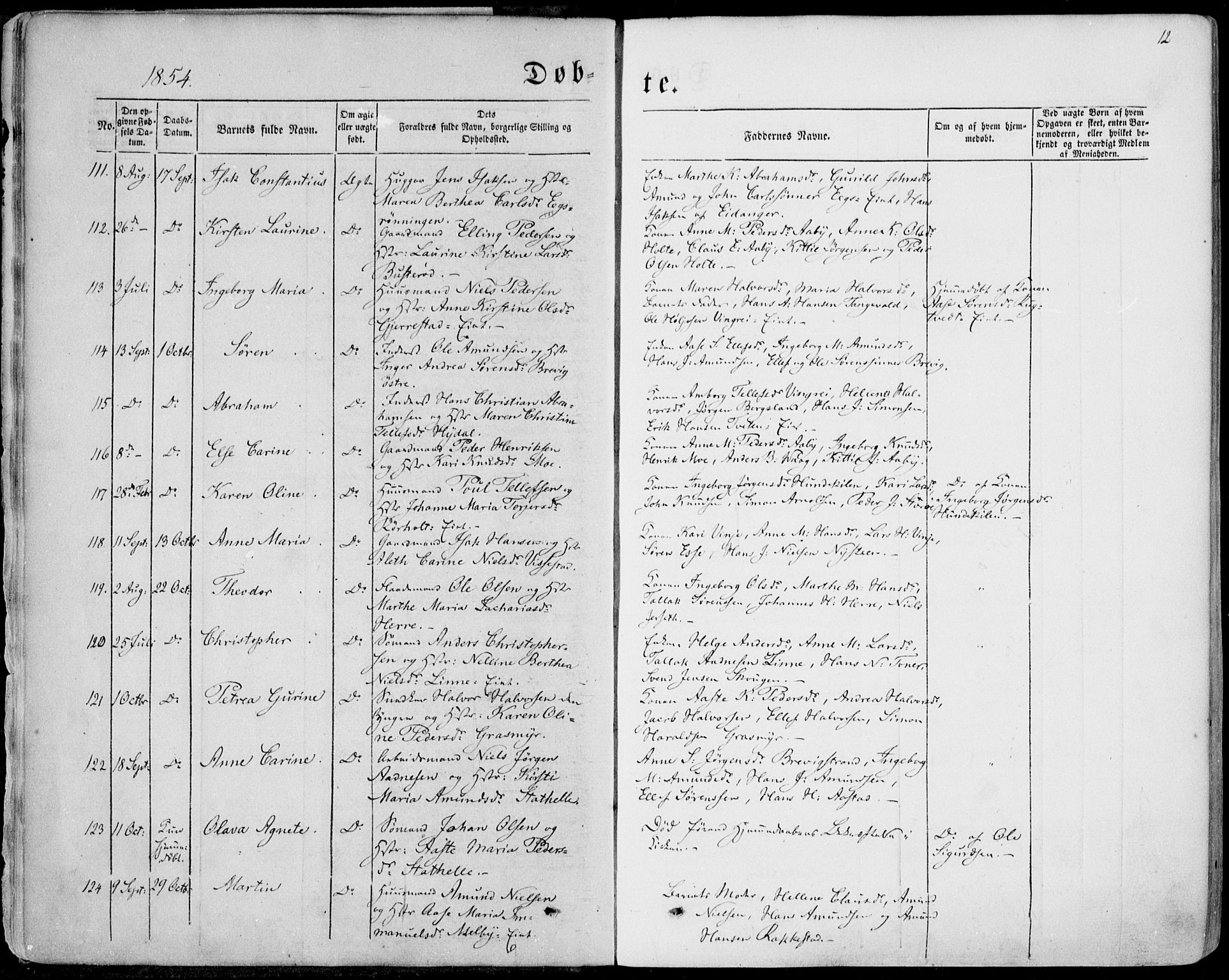 Bamble kirkebøker, AV/SAKO-A-253/F/Fa/L0005: Parish register (official) no. I 5, 1854-1869, p. 12