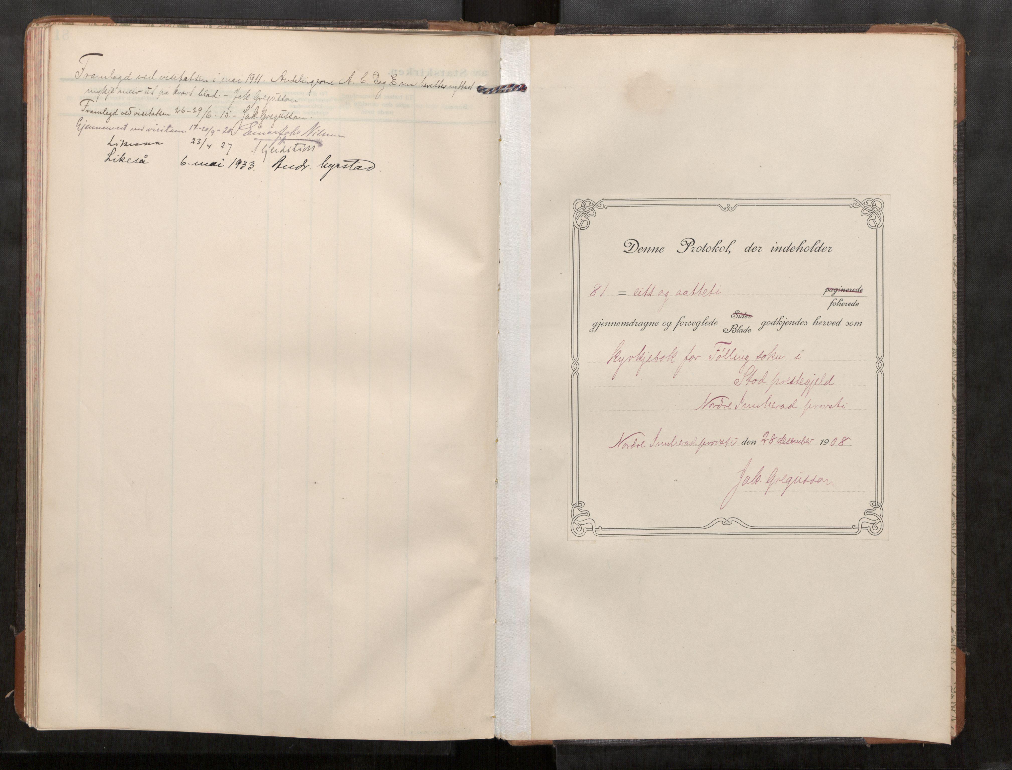 Stod sokneprestkontor, SAT/A-1164/1/I/I1/I1a/L0003: Parish register (official) no. 3, 1909-1934