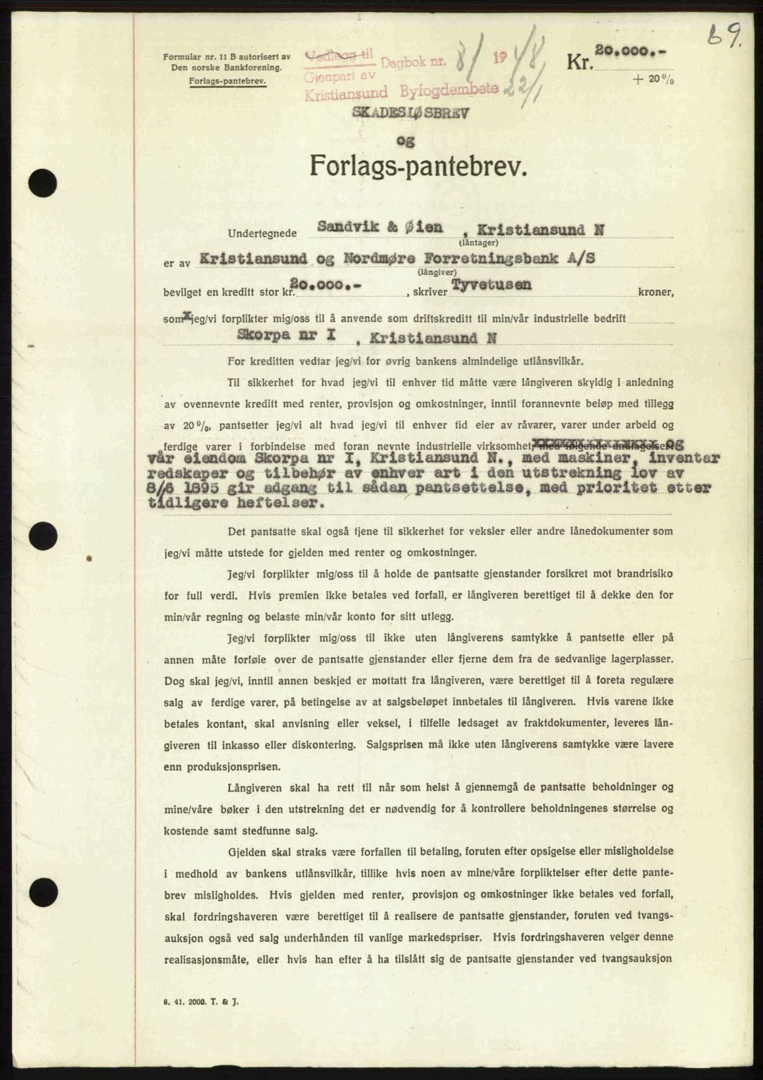 Kristiansund byfogd, AV/SAT-A-4587/A/27: Mortgage book no. 44, 1947-1948, Diary no: : 81/1948
