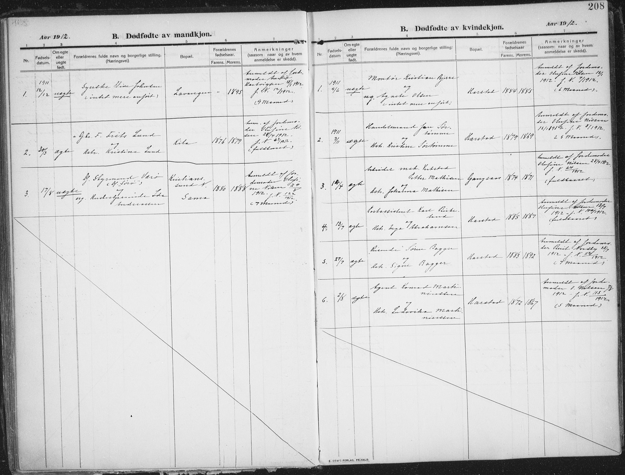 Trondenes sokneprestkontor, AV/SATØ-S-1319/H/Ha/L0018kirke: Parish register (official) no. 18, 1909-1918, p. 208