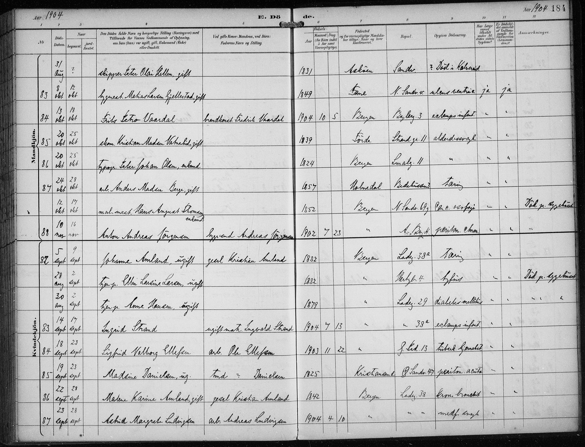 Sandviken Sokneprestembete, AV/SAB-A-77601/H/Ha/L0018: Parish register (official) no. E 1, 1893-1905, p. 184