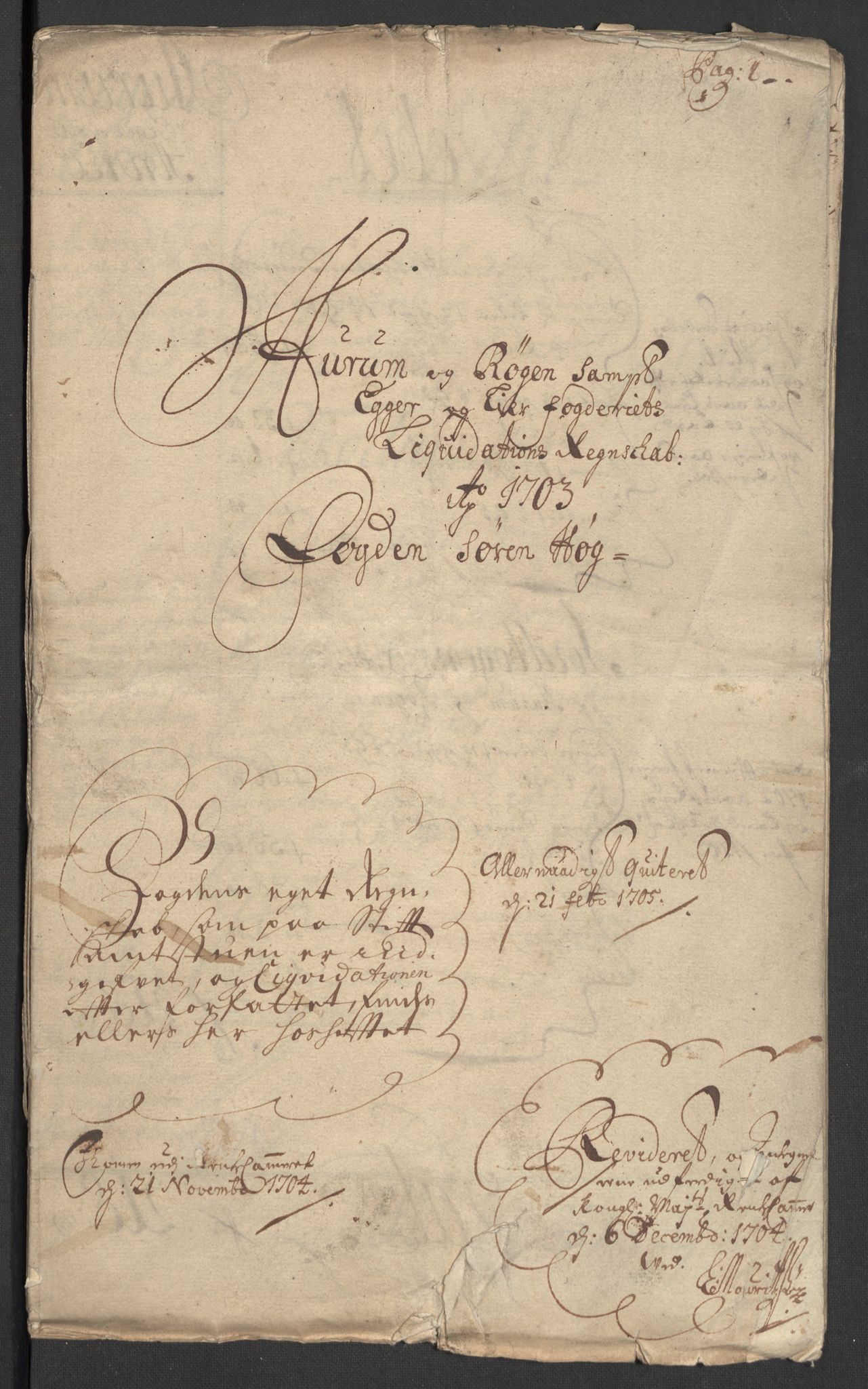 Rentekammeret inntil 1814, Reviderte regnskaper, Fogderegnskap, RA/EA-4092/R30/L1699: Fogderegnskap Hurum, Røyken, Eiker og Lier, 1703, p. 3