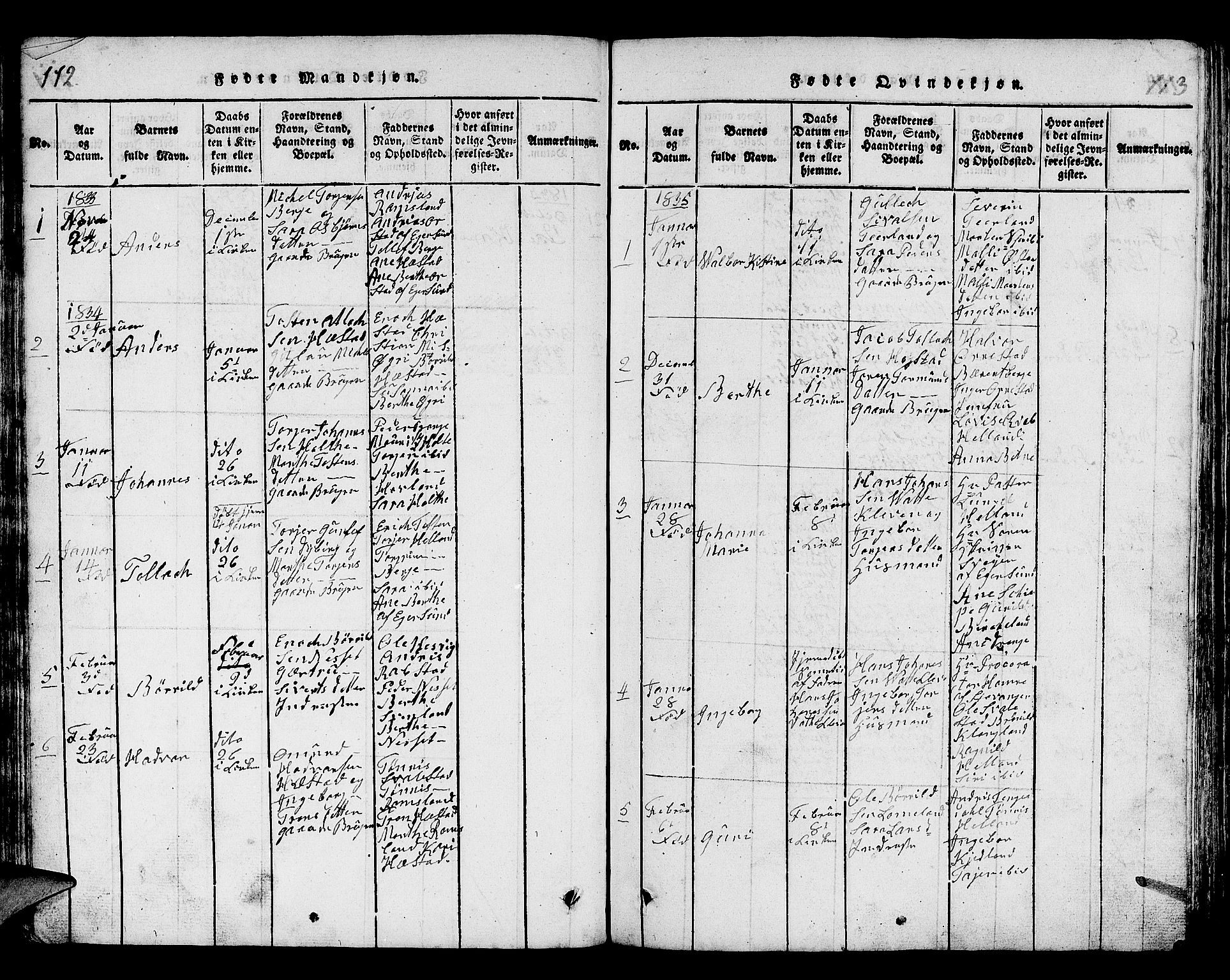 Helleland sokneprestkontor, SAST/A-101810: Parish register (copy) no. B 1, 1815-1841, p. 112-113