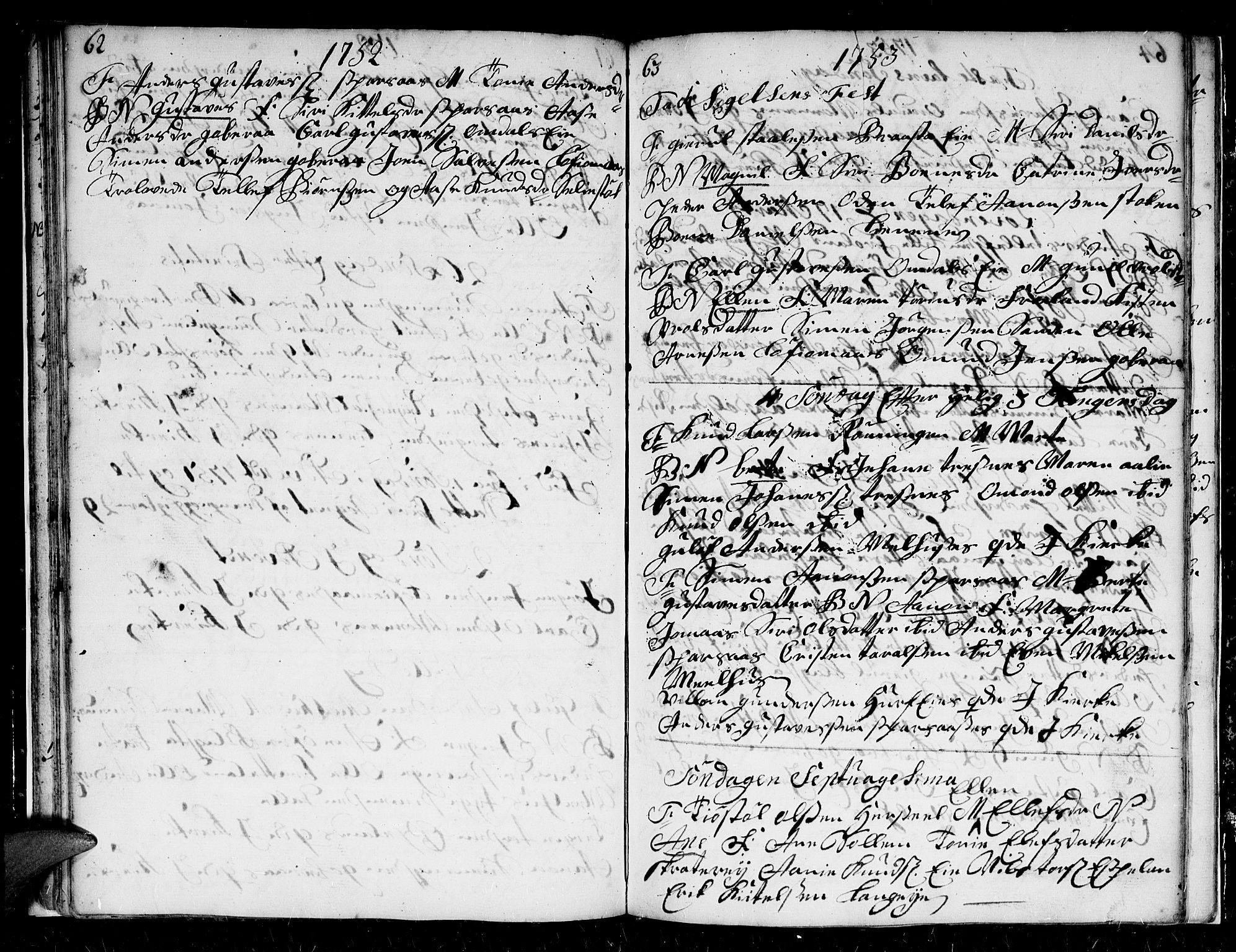 Froland sokneprestkontor, AV/SAK-1111-0013/F/Fb/L0002: Parish register (copy) no. B 2, 1747-1759, p. 62-63