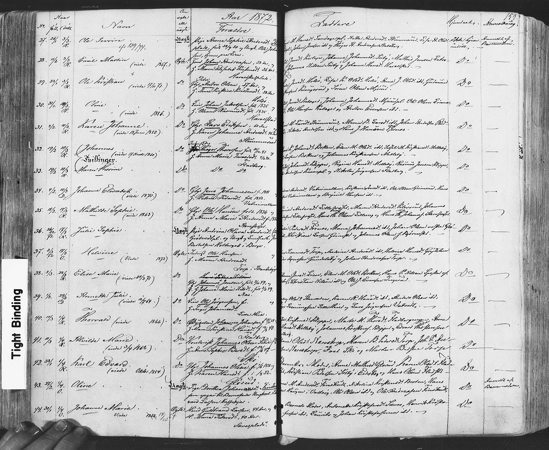 Rakkestad prestekontor Kirkebøker, AV/SAO-A-2008/F/Fa/L0011: Parish register (official) no. I 11, 1862-1877, p. 159