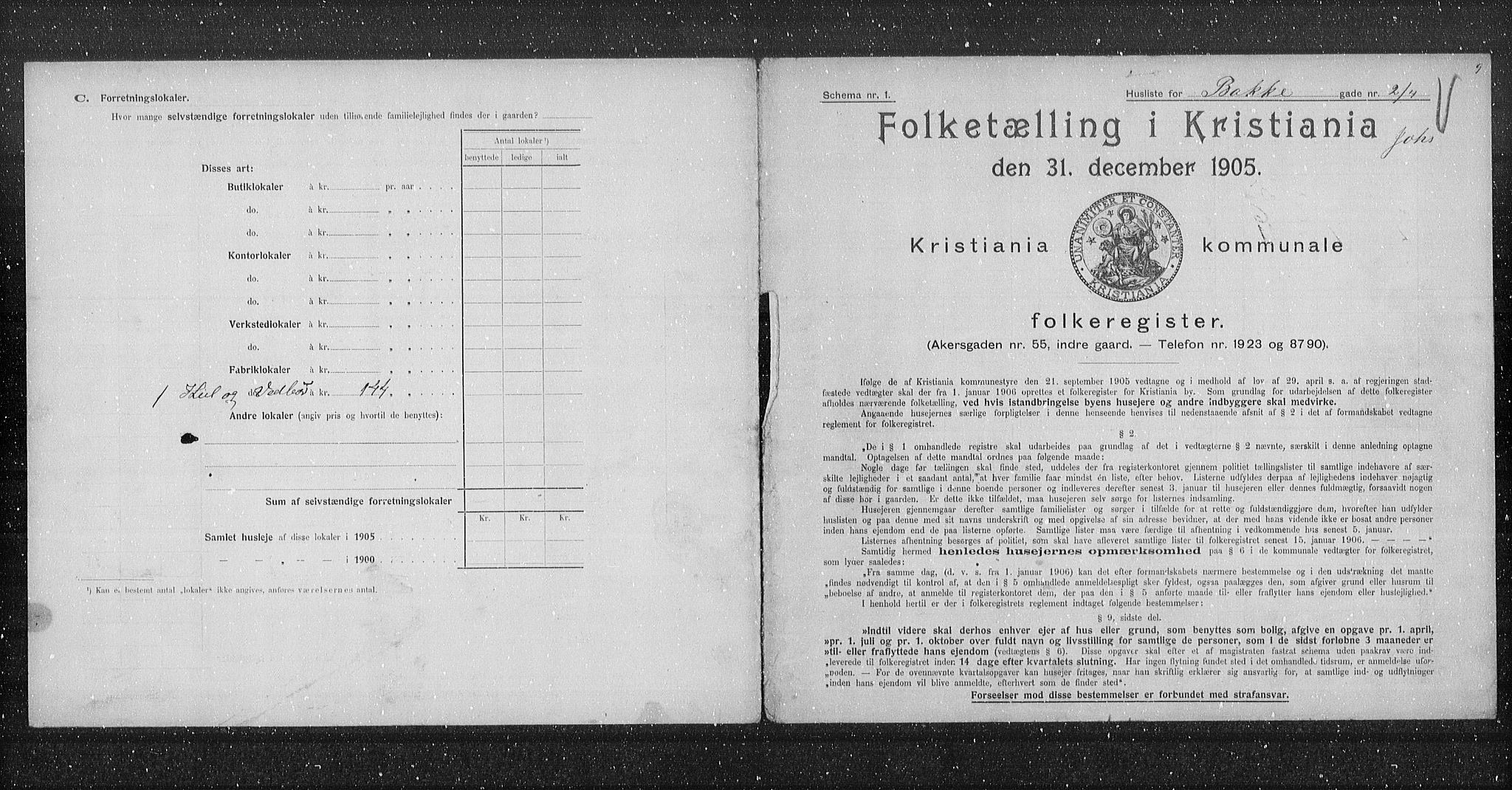 OBA, Municipal Census 1905 for Kristiania, 1905, p. 1354