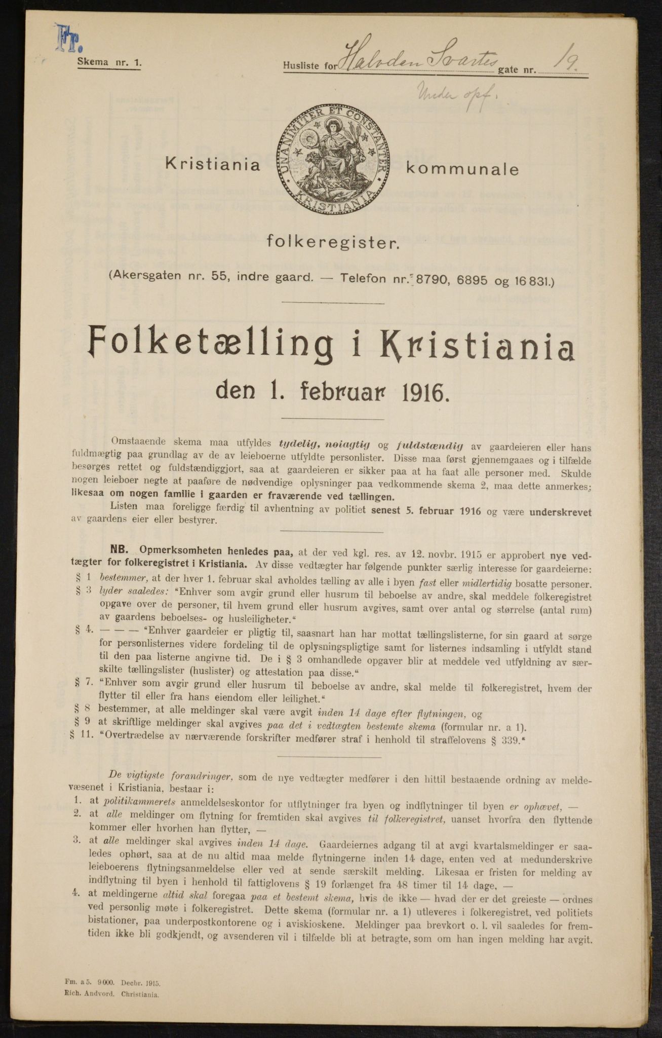 OBA, Municipal Census 1916 for Kristiania, 1916, p. 34743