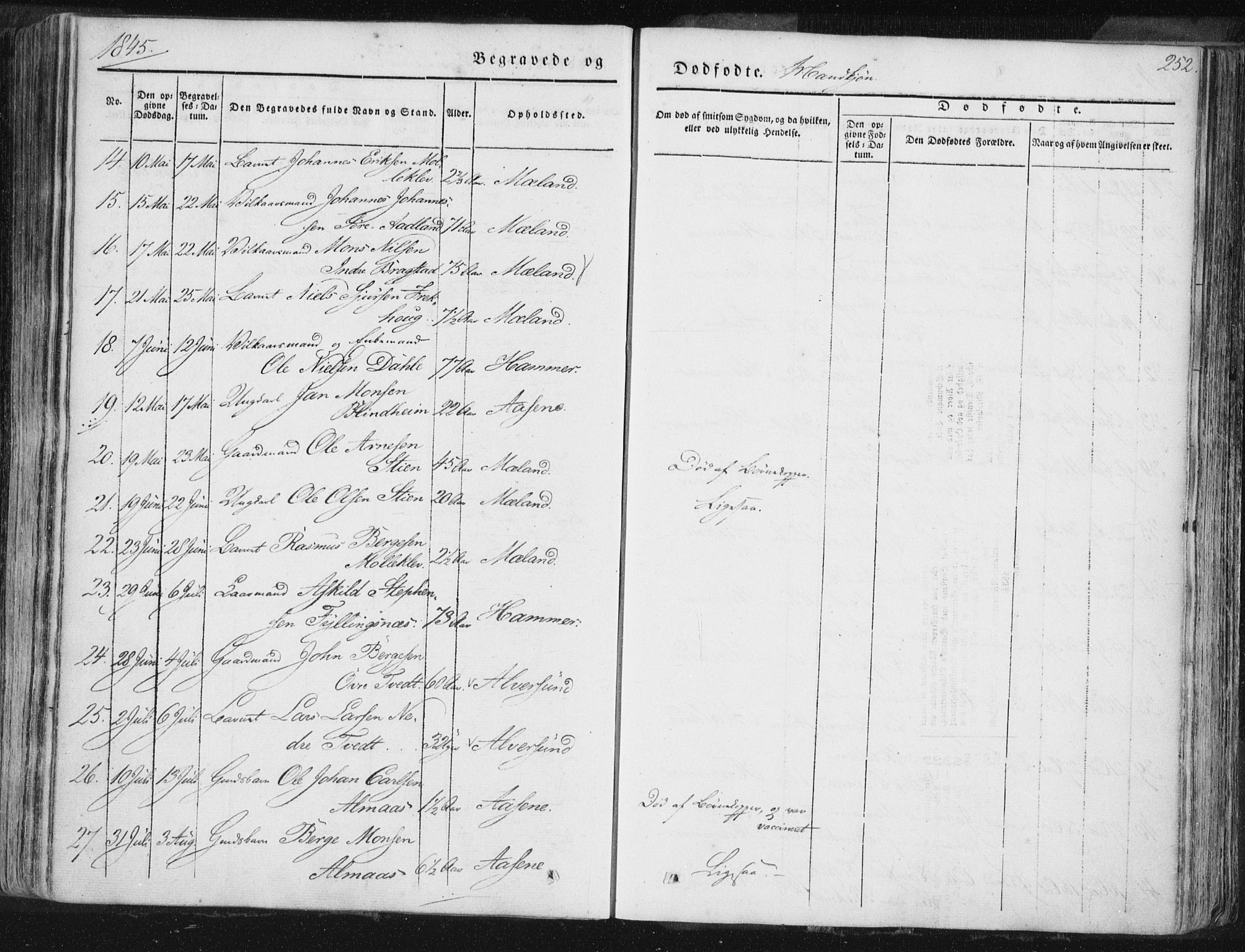 Hamre sokneprestembete, SAB/A-75501/H/Ha/Haa/Haaa/L0012: Parish register (official) no. A 12, 1834-1845, p. 252